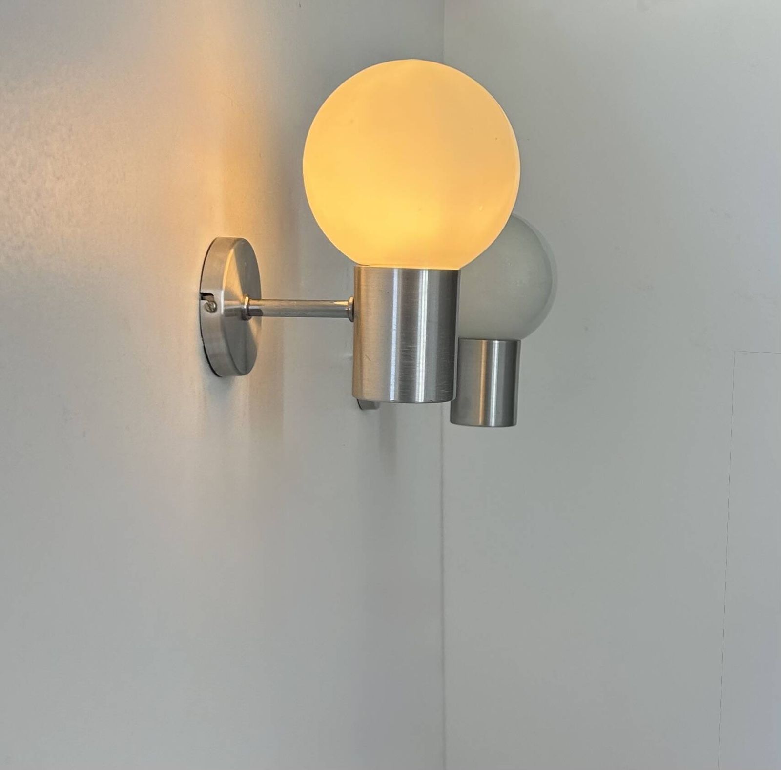 Pair Of Vintage Wall Lights, Aluminum And Opaline, France, 1980 photo Lighting