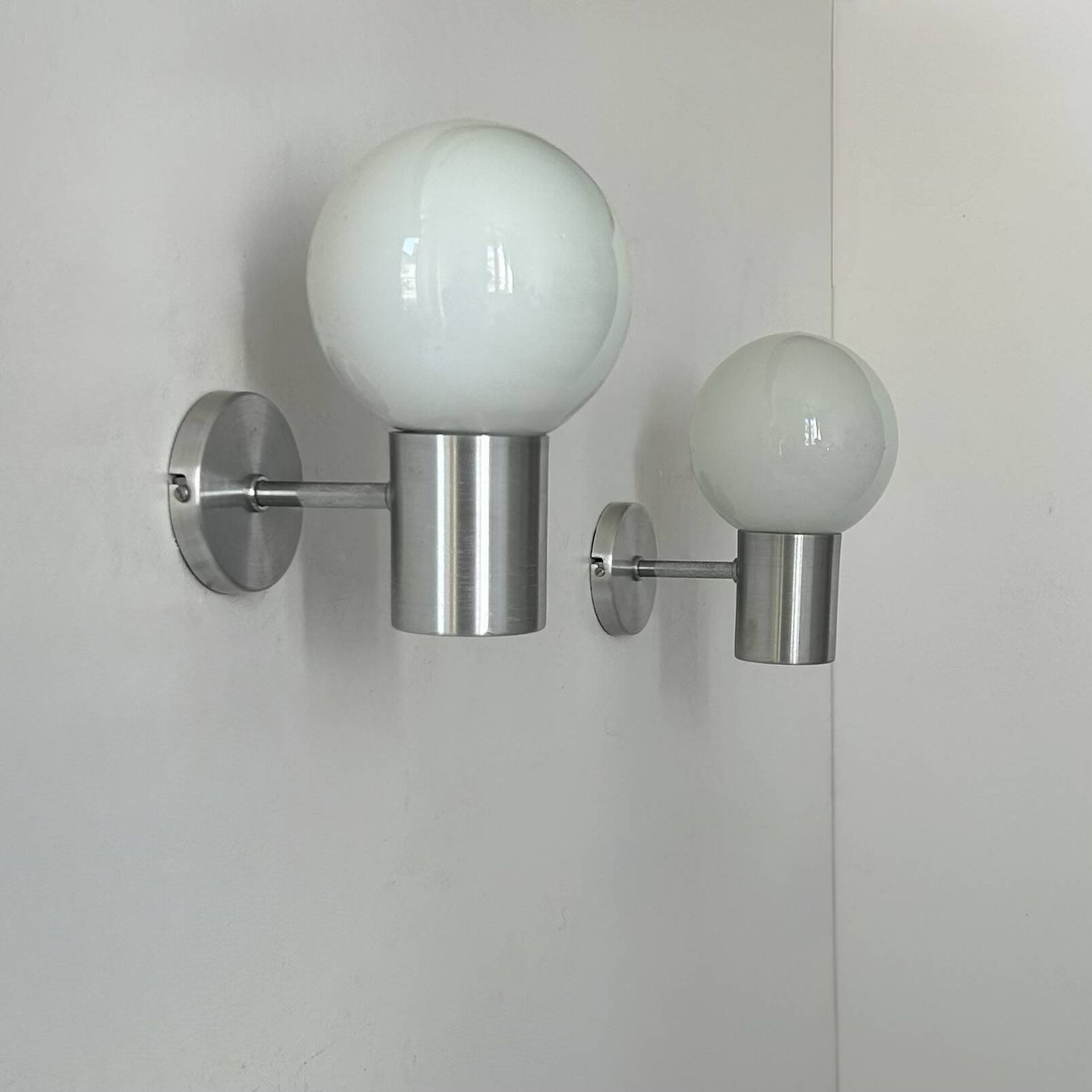 Pair Of Vintage Wall Lights, Aluminum And Opaline, France, 1980 photo vintage