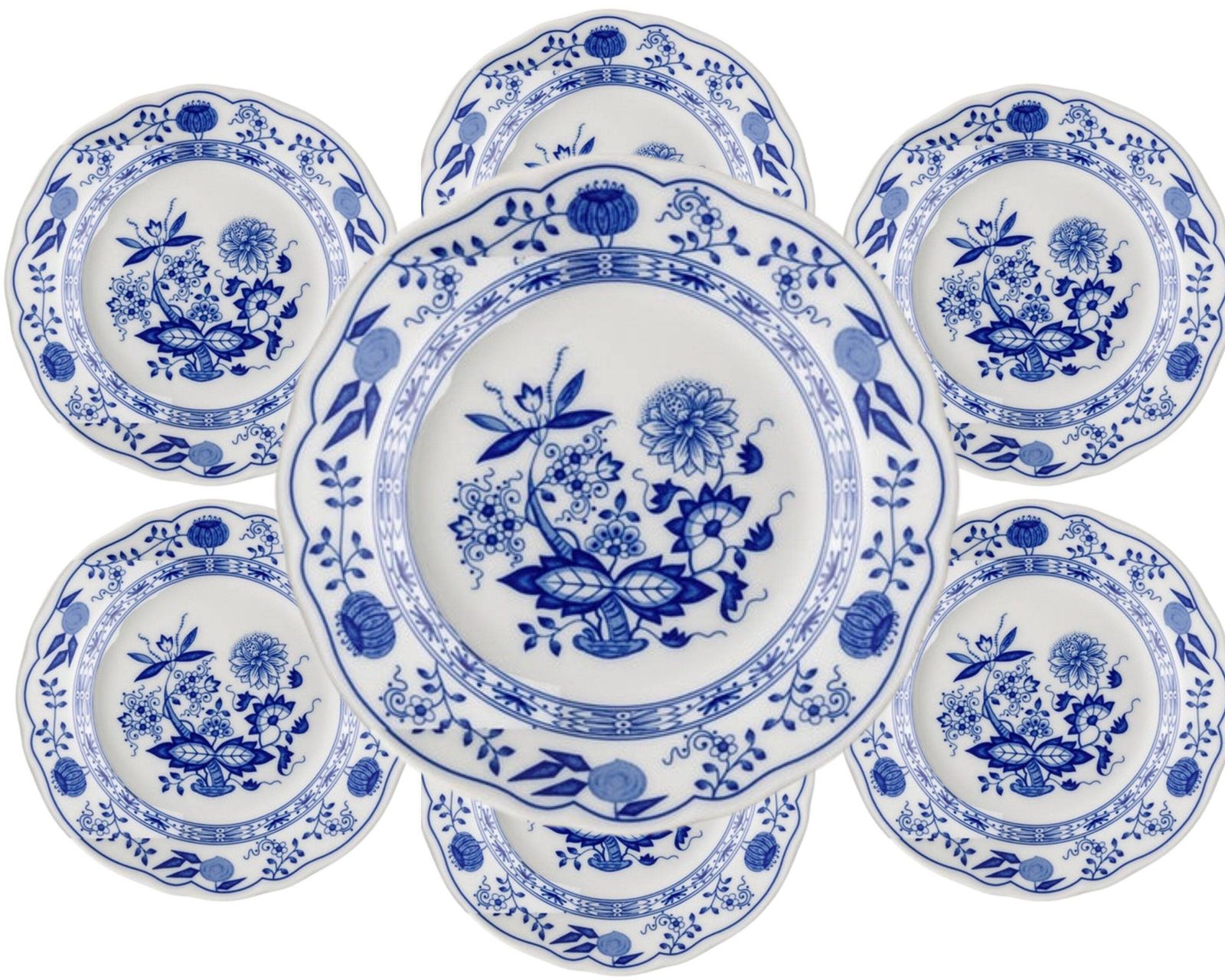 Blauw Uien Ontbijtborden | 6 Stuks | 7,48" | Geschulpte Rand | Hutschenreuther