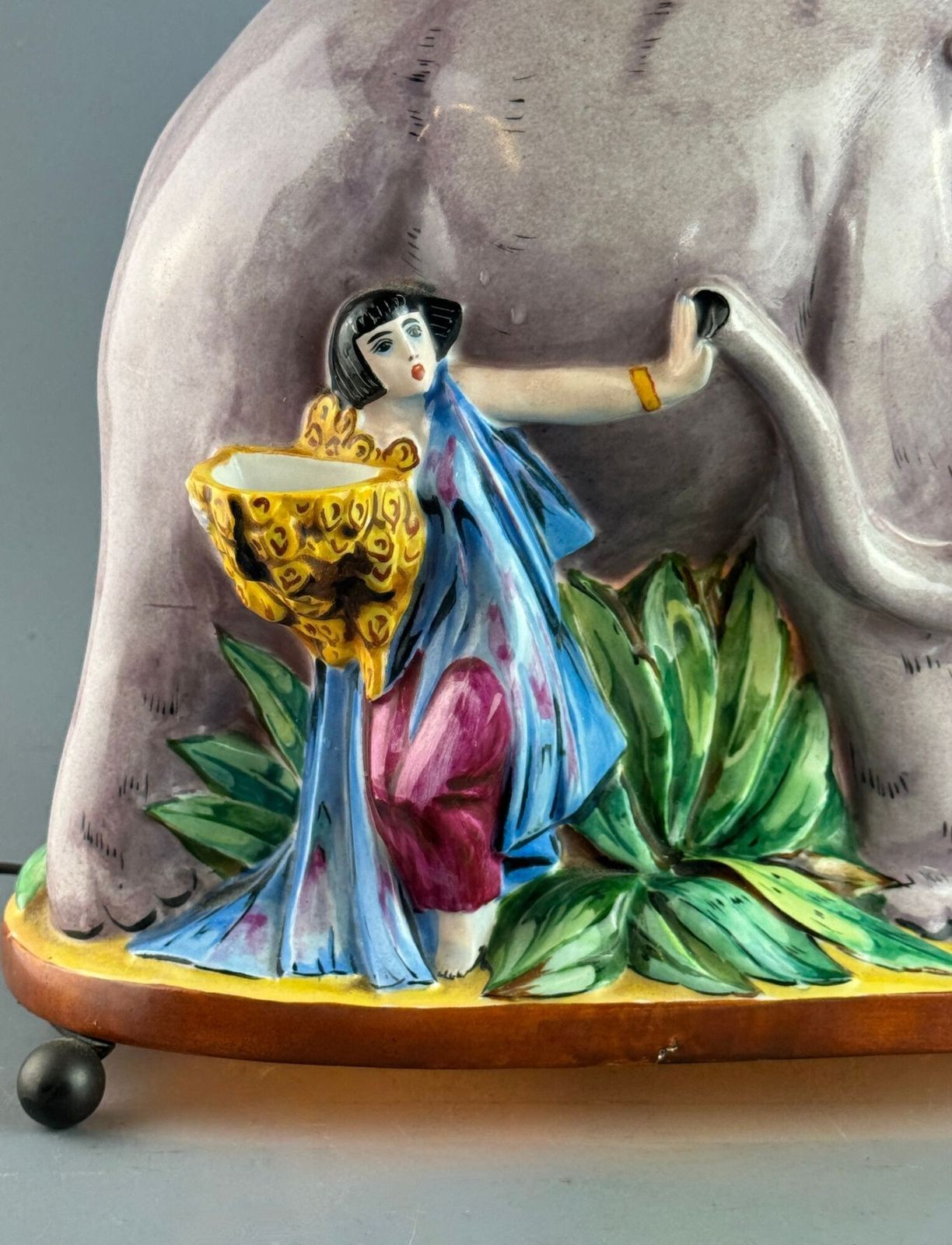 Rare French Art Deco Porcelain 'Elephant Tamer' Perfume Lamp, Attributed To Argilor, Paris photo vintage