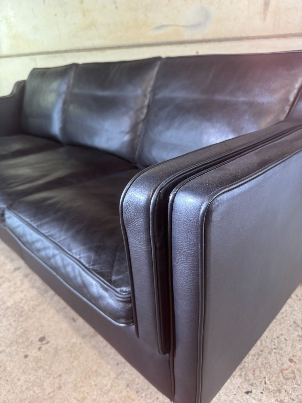 Vintage Danish Three Seater Black Leather Sofa By Stouby – Stylish #A733 photo vinterior