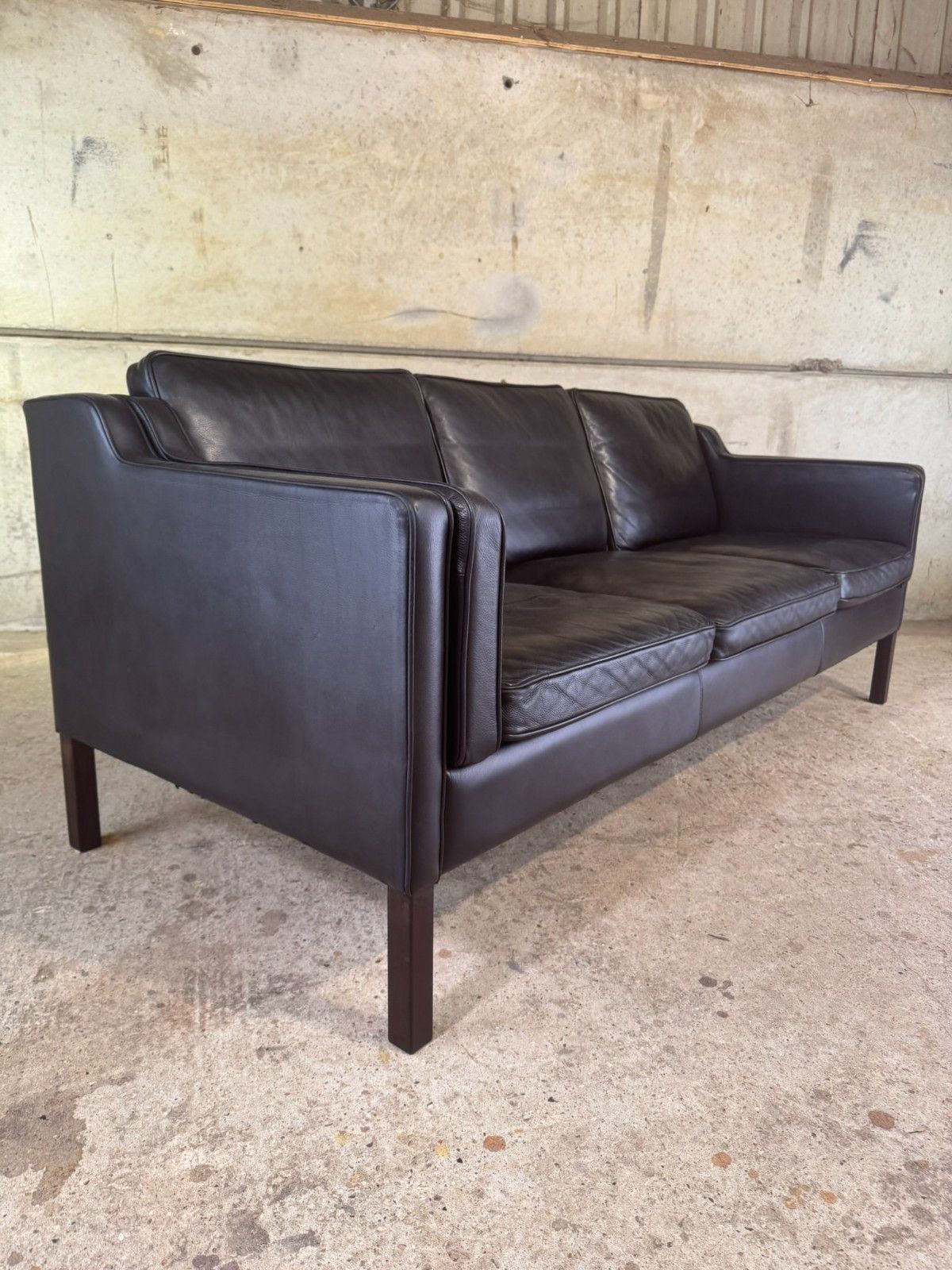 Vintage Danish Three Seater Black Leather Sofa By Stouby – Stylish #A733 photo vintage