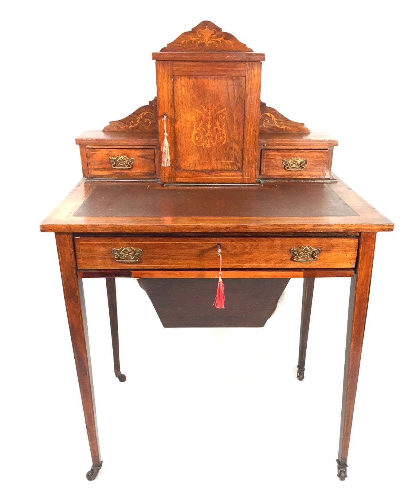 Victorian 19th Century Wooden Ladies Desk And Drawers With Leather And Key C.1890 photo Furniture