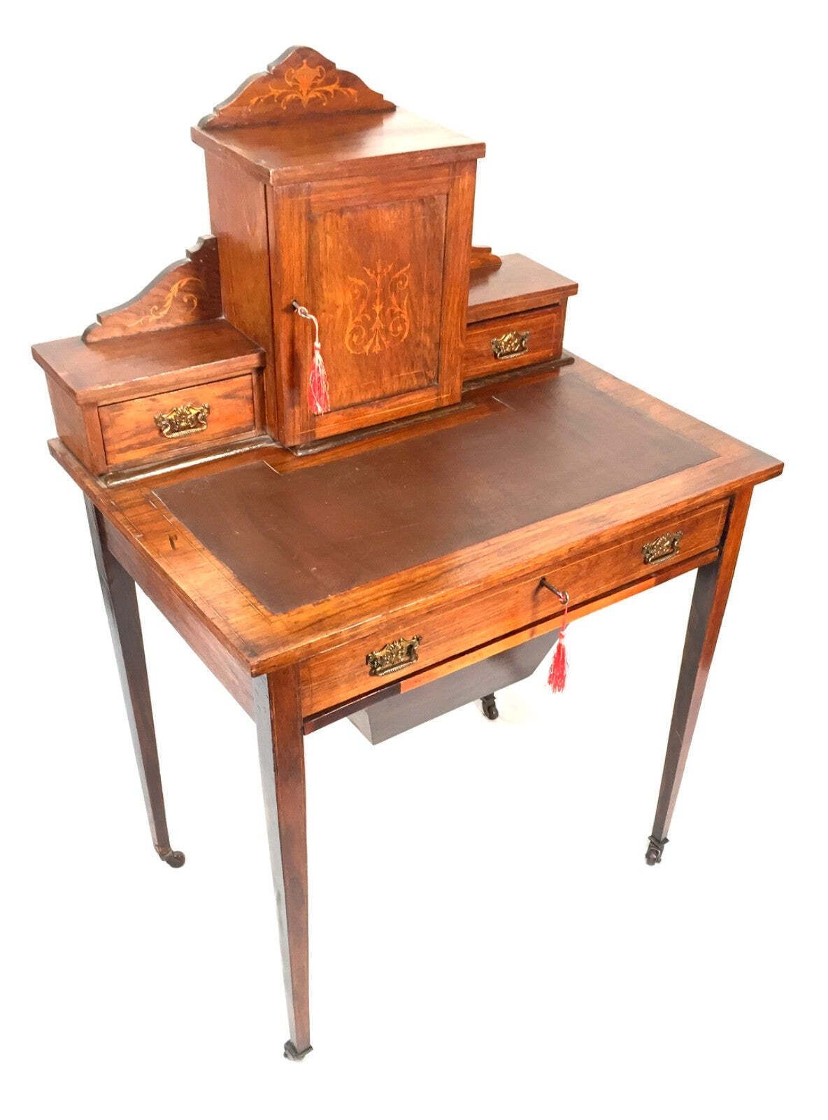 399.0 Victorian 19th Century Wooden Ladies Desk And Drawers With Leather And Key C.1890 photo