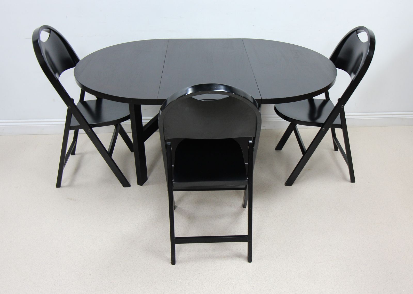 Bespoke Solid Wood Black Folding Table And Chairs photo vintage