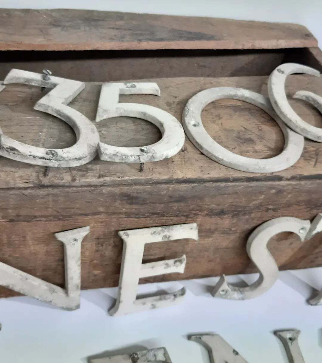 17 Reclaimed Vintage Painted Aluminium Letters And Numbers photo vinterior