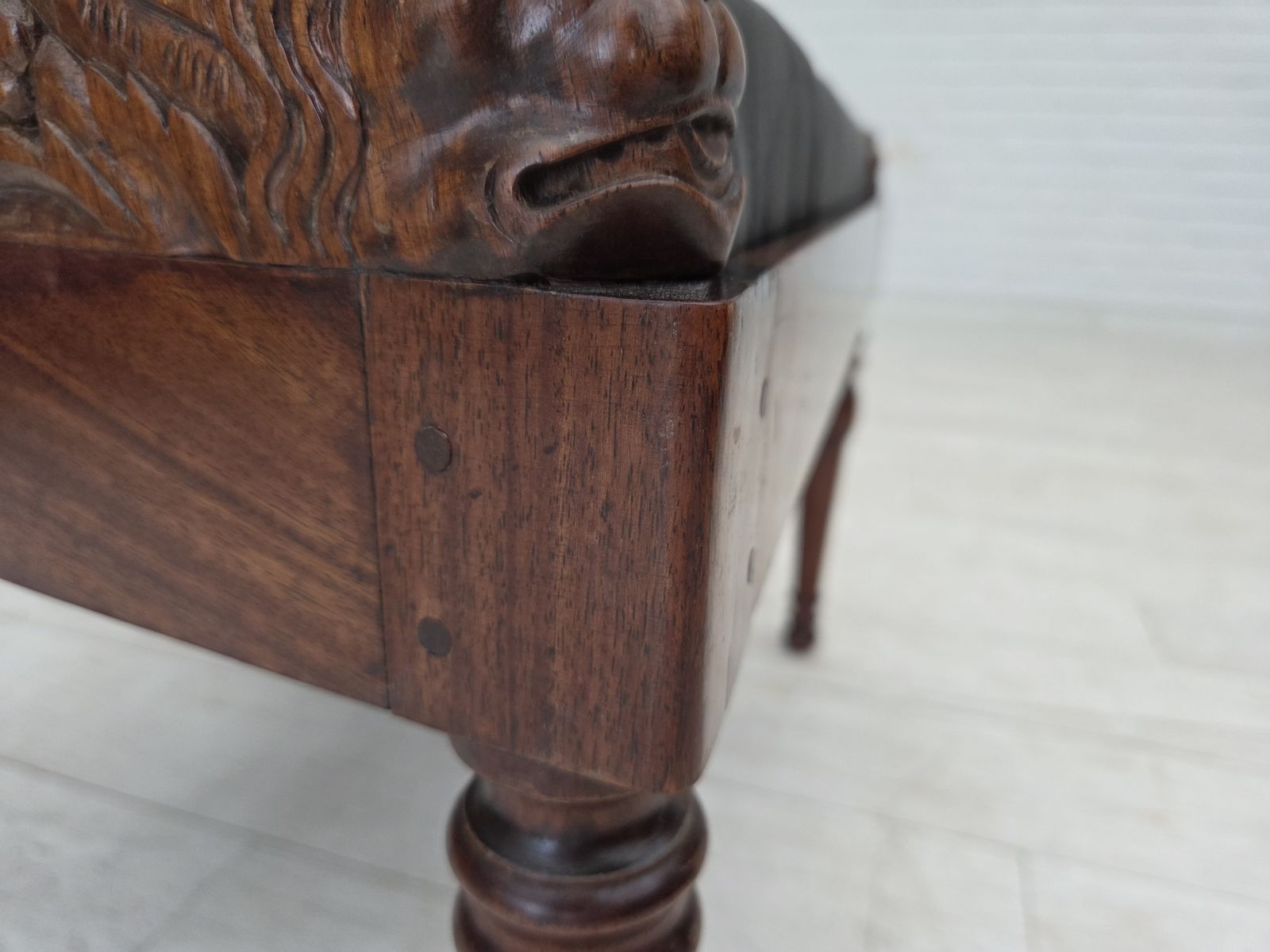 photo furniture 1920 30s, Set Of 2 Armchairs, Design After Georges Jacob, Carved Teak Wood, Leather, Reupholstered.