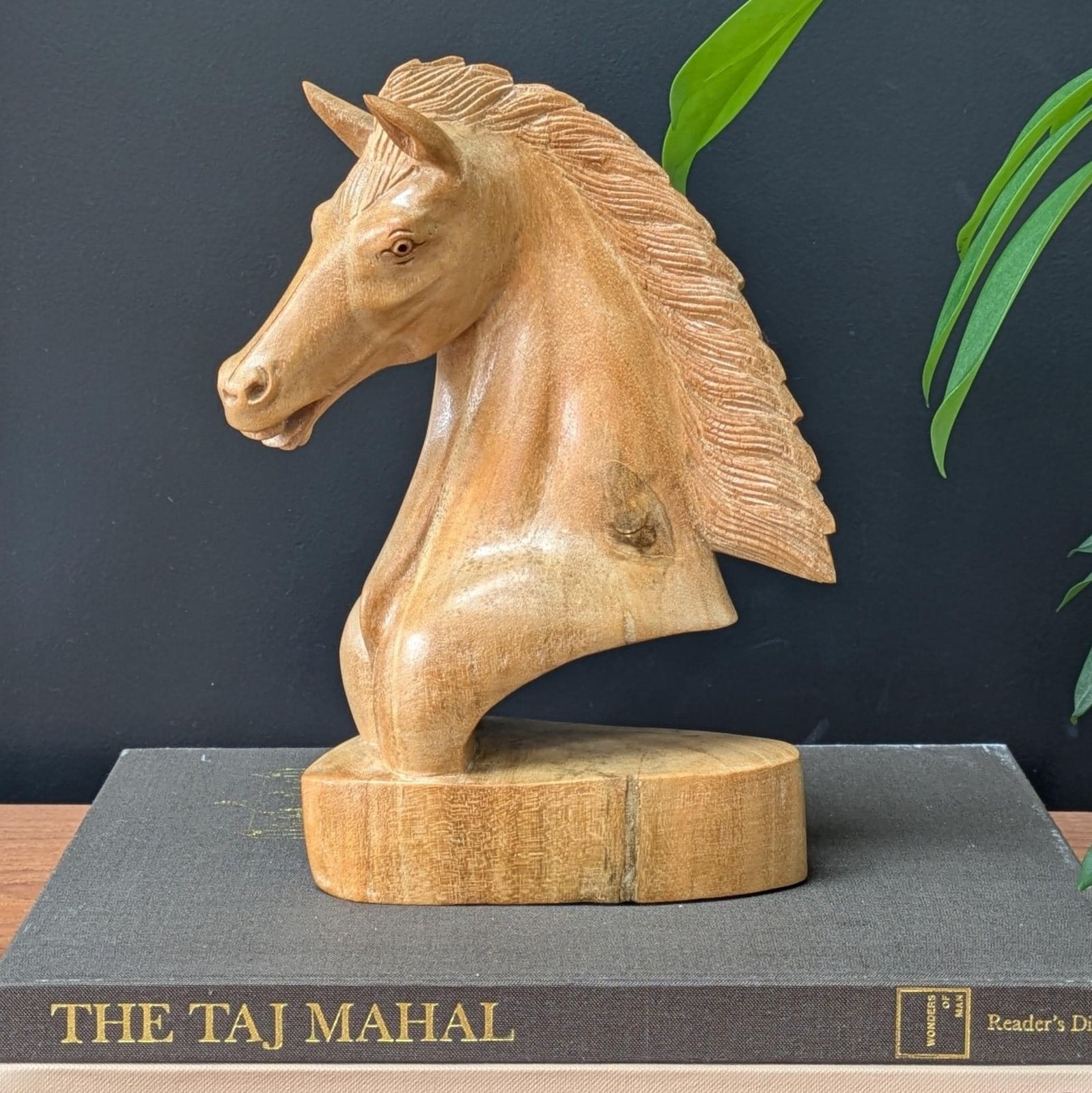 Mid Century Hand Carved Wooden Horse Head Sculpture – Rustic Equine Decor