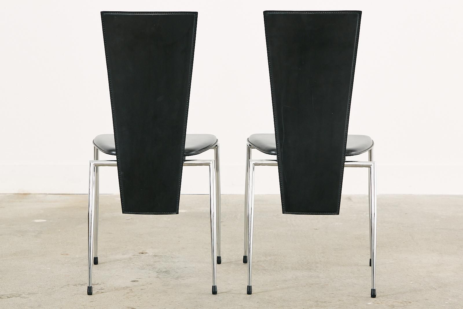 photo furniture Set Of Six Italian Arper Modern Leather Chrome Dining Chairs