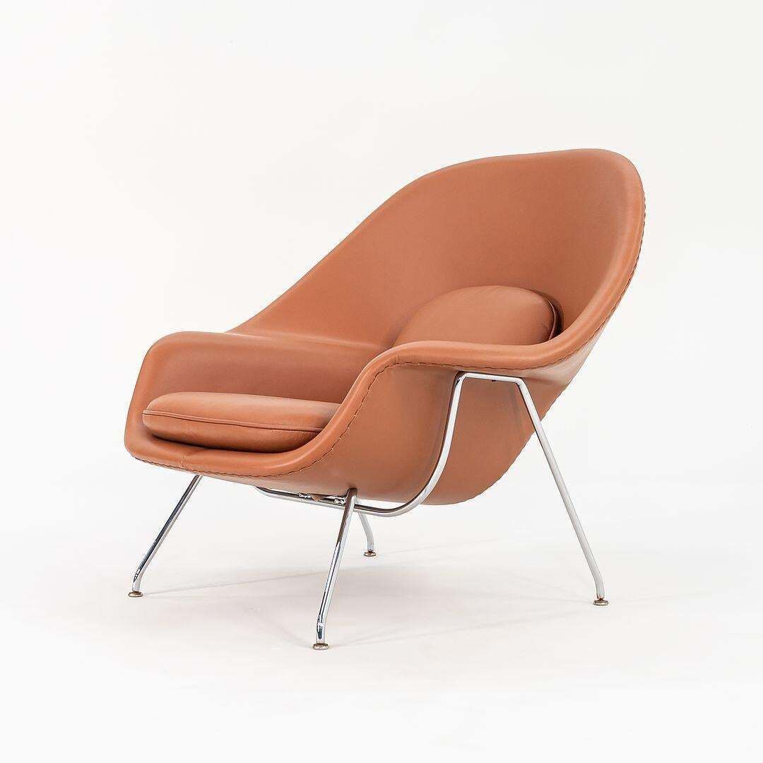 photo for sale 1990s Eero Saarinen Womb Chair And Ottoman In New Cognac Leather Model 70l & 74y