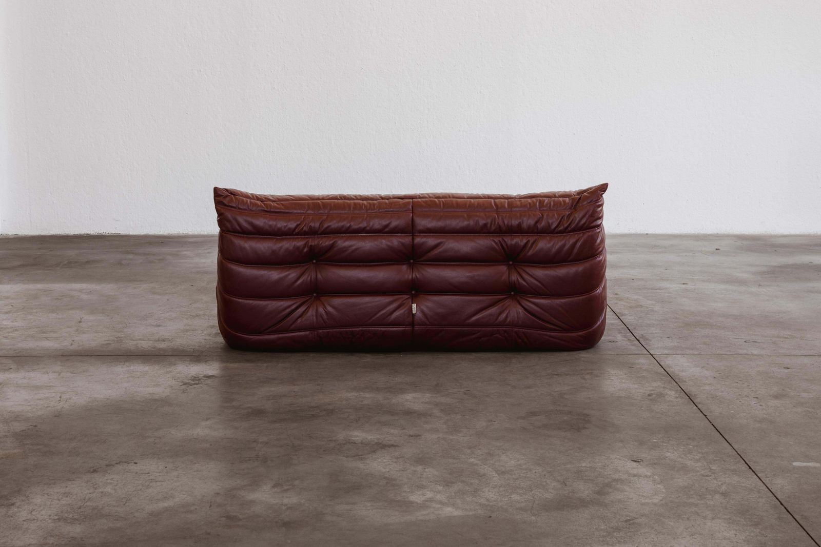photo for sale Michel Ducaroy “Togo” Three Seater Sofa For Ligne Roset, Burgundy Leather, 1973