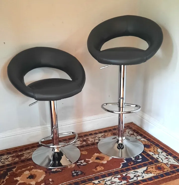 Pair Of Vintage Leather Look And Chrome Adjustable Bar Stools photo furniture