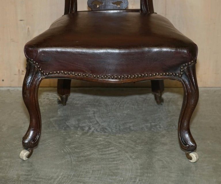 Fine Antique 1830 William IV Cockfighting Brown Leather Chair Original Castors photo Furniture