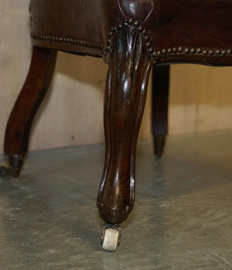 Fine Antique 1830 William IV Cockfighting Brown Leather Chair Original Castors photo buy