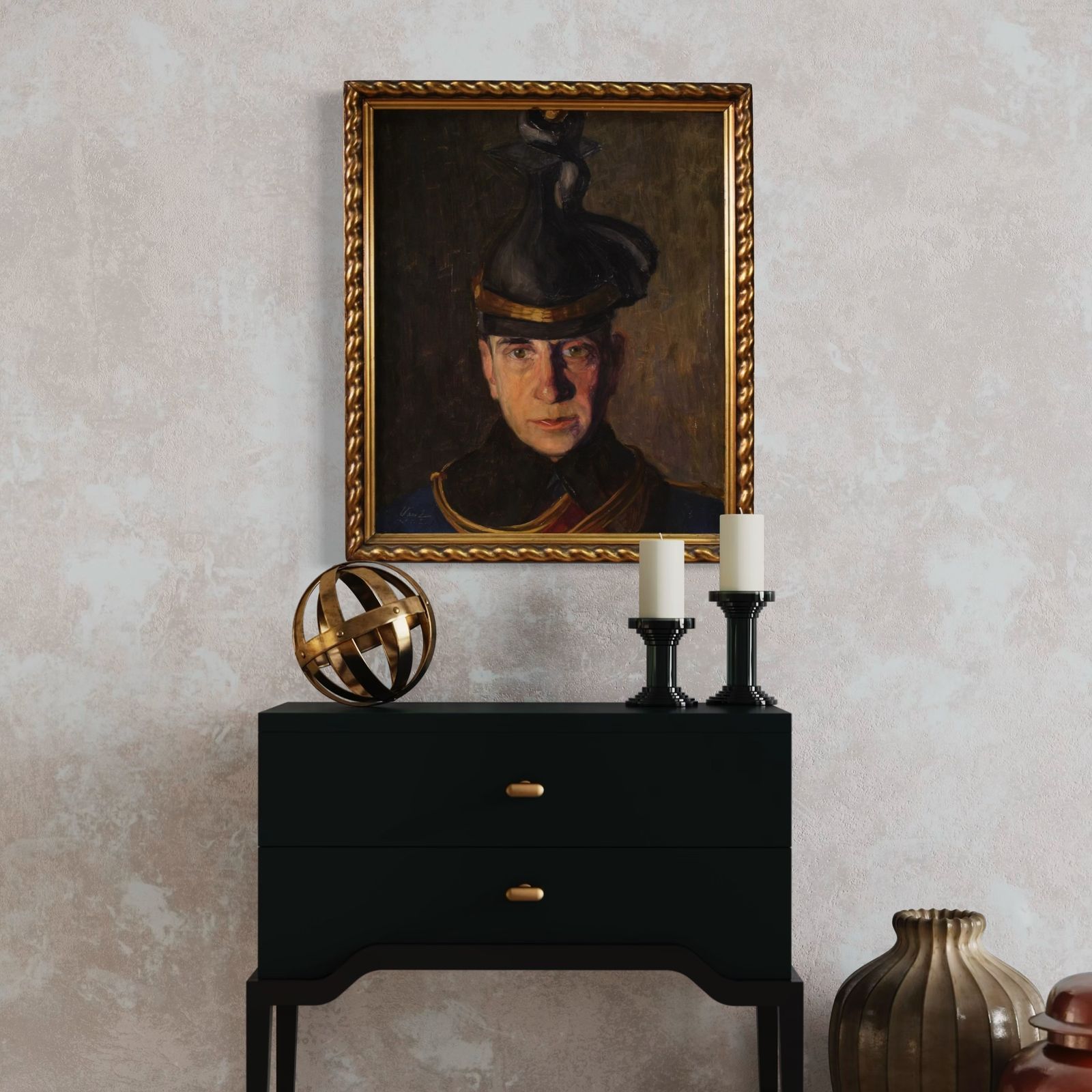 photo furniture Painting Portrait Of A Soldier Signed Vass E. And Dated 1915