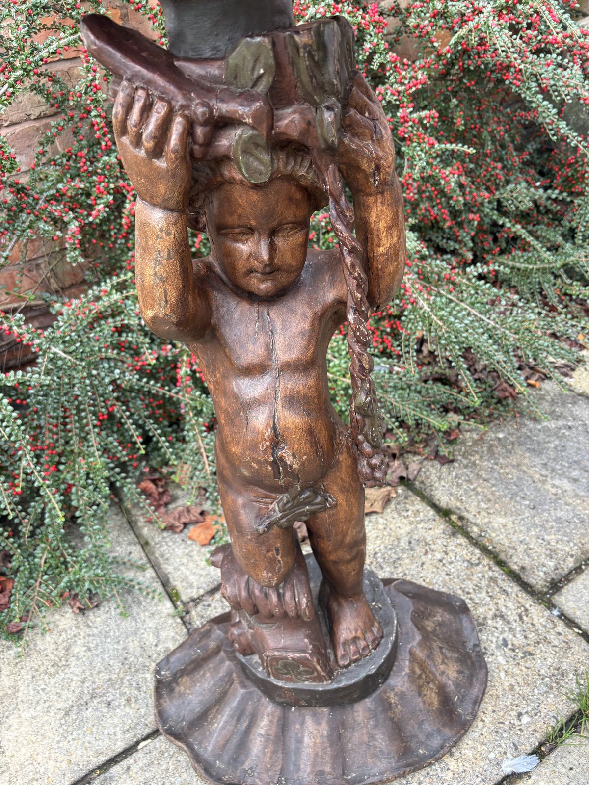 Carved Wooden Cornucpoia Cherub With Shell Traytop photo furniture
