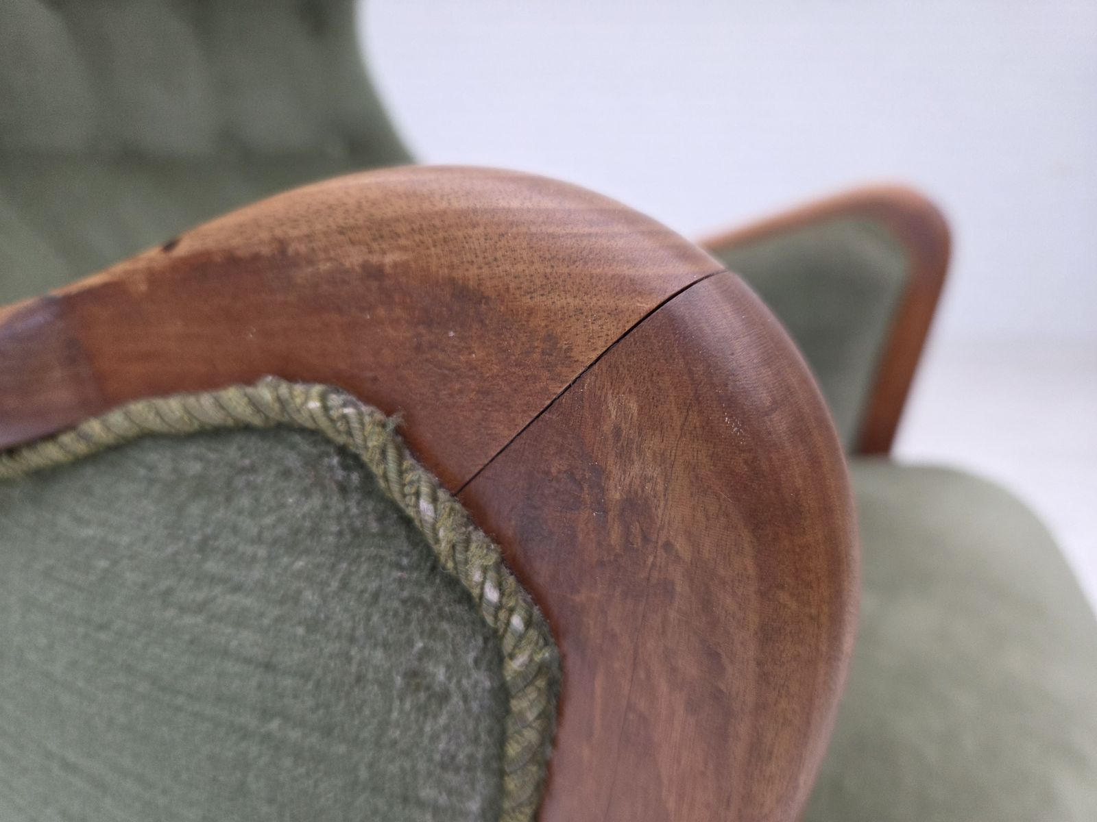 1960s, Danish Highback Armchair, Green Furniture Velour, Teak Wood. photo vinterior