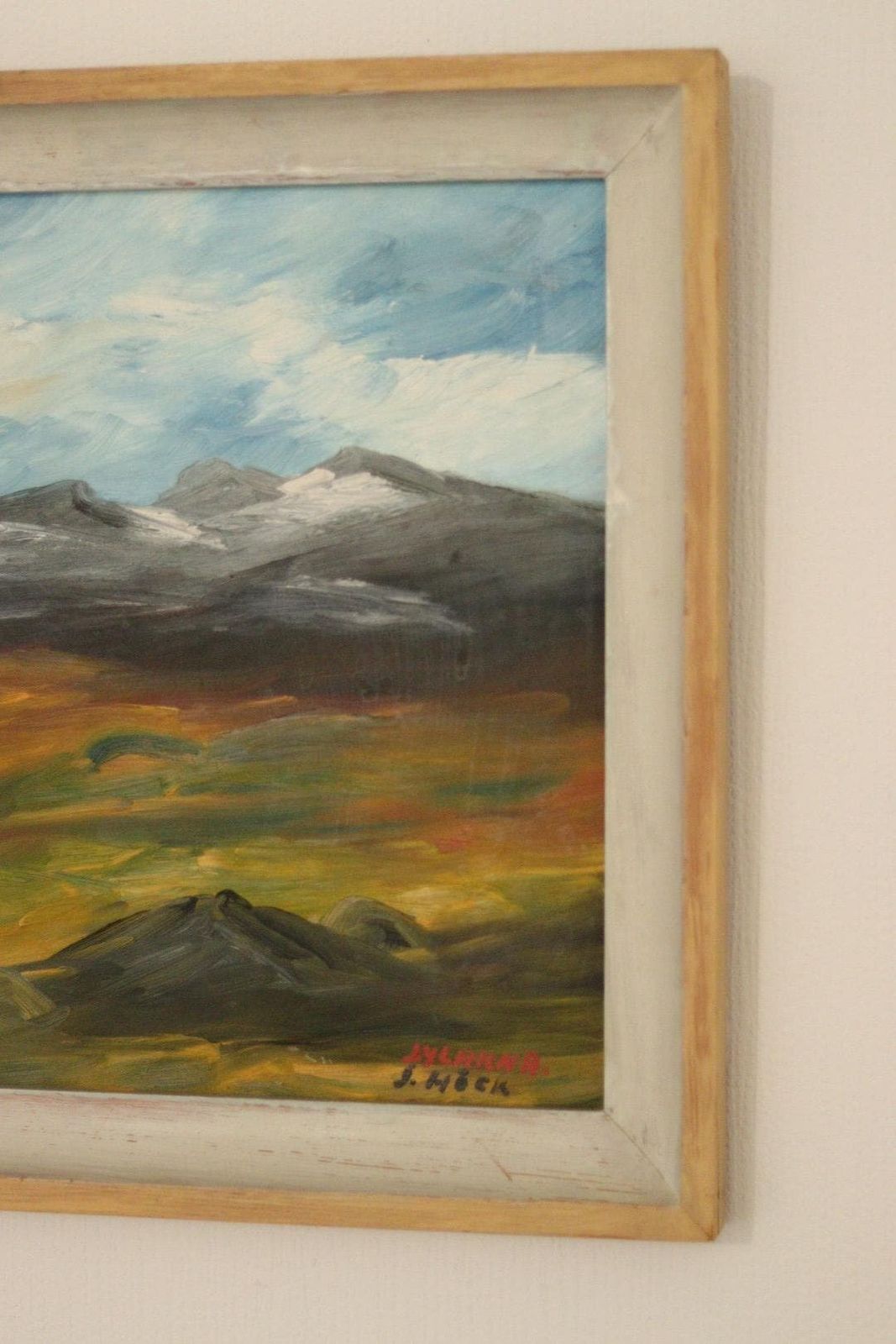 Original Mid Century Original Swedish Oil On Panel – “Sylarna” By J. Hock – Vintage & Framed | 48 × 68 Cm (18.9" × 26.8") photo Art