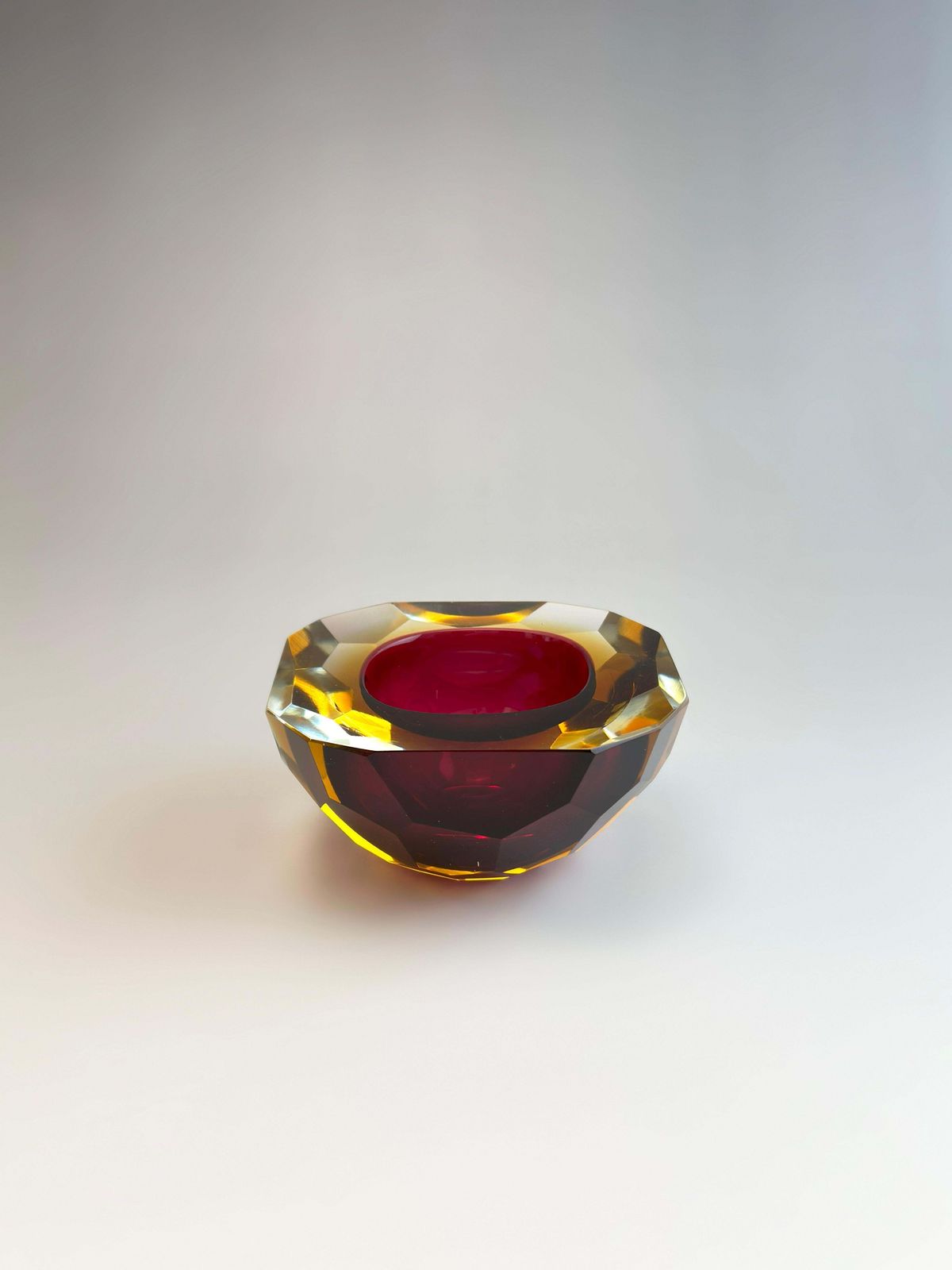 Murano Glass Faceted Sommerso Bowl In Pink And Yellow, Italy, 1960s photo for sale