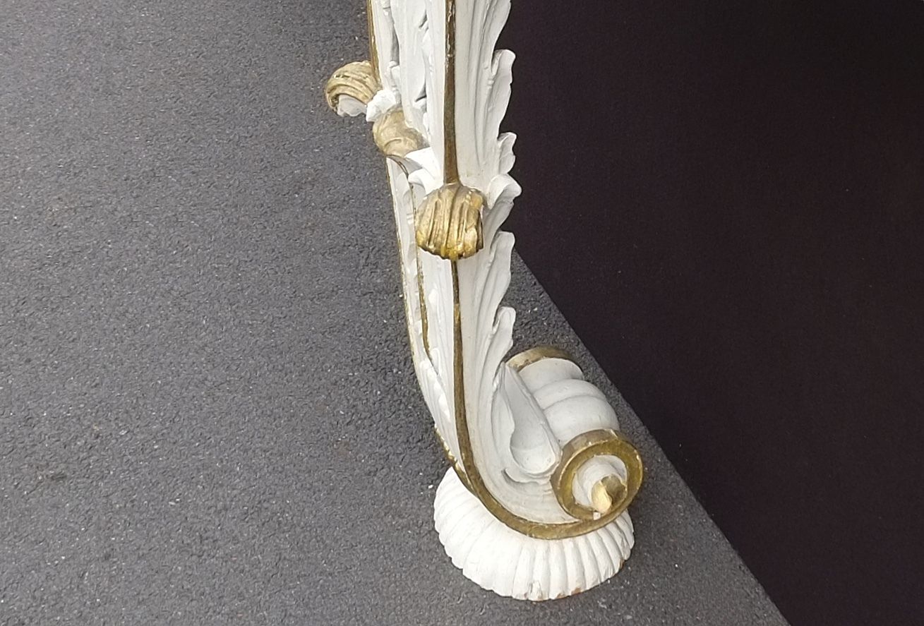 photo for sale Italian Demi Lune Console 1930's, Carved Wood, Painted And Gilded