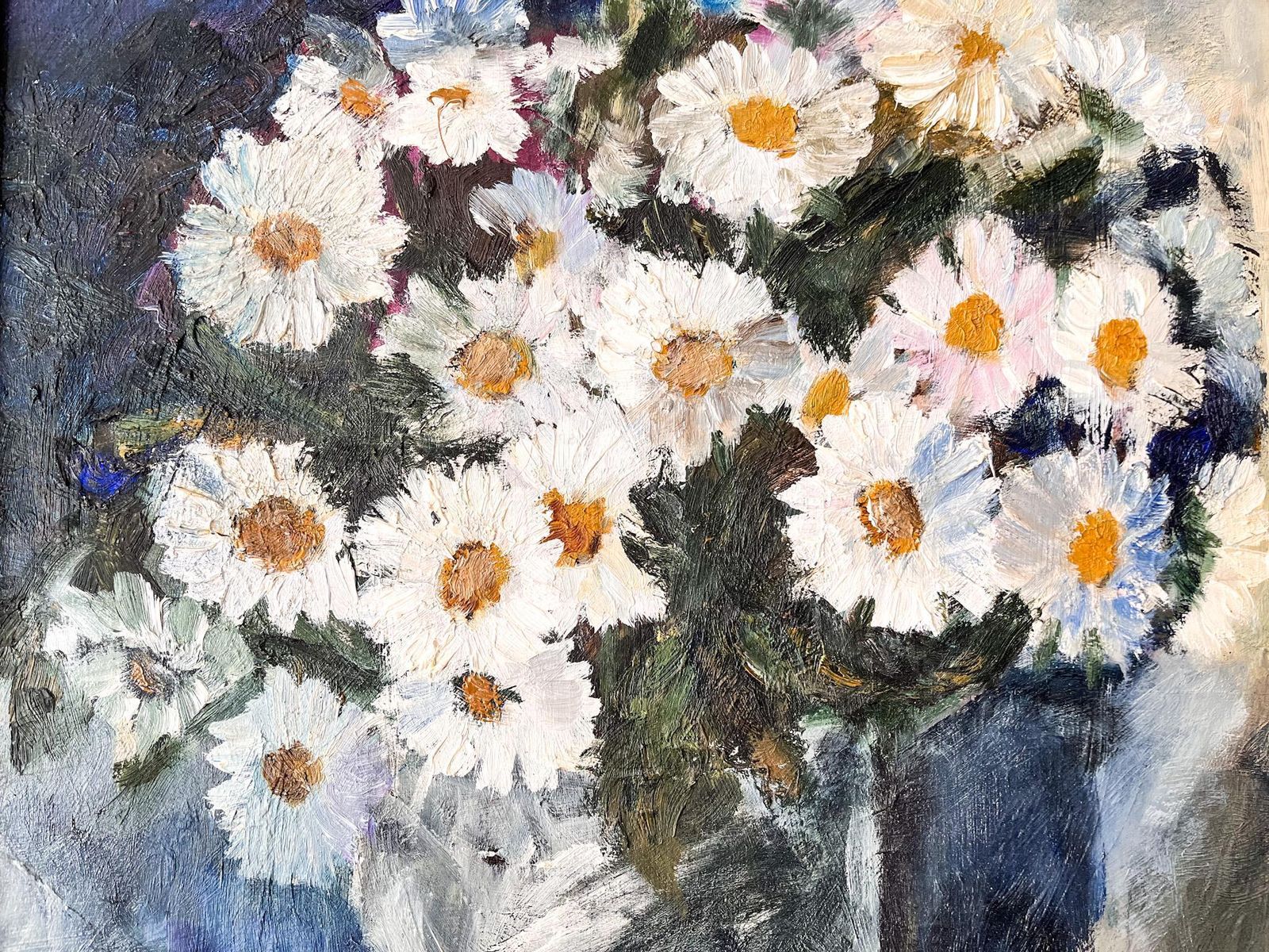 Swedish Oil On Board, Daisies, Signed Gunnel Wahlqvist photo 460.0
