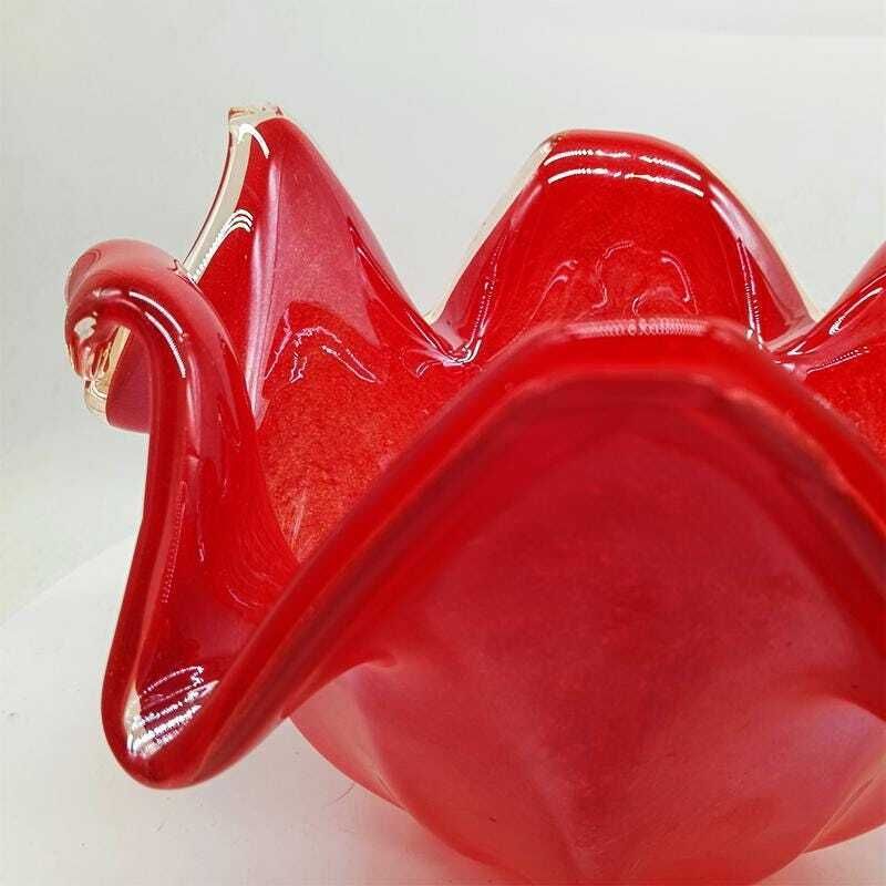 Glossy Red Jacketed Vase In Hand Worked Murano Glass. Made In Italy. photo for sale
