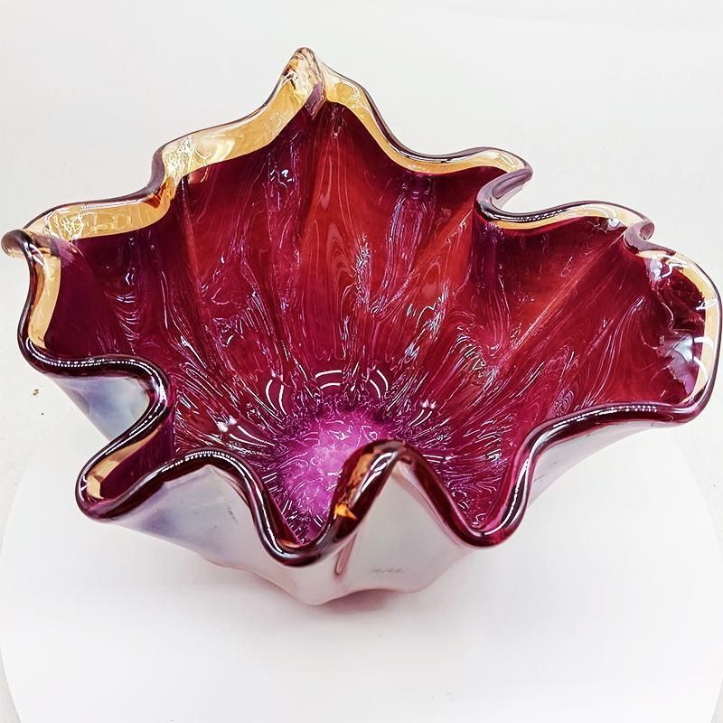 Big Glossy Purple Jacketed Handkerchief Vase In Hand Worked Murano Glass. Made In Italy. photo Home Decor