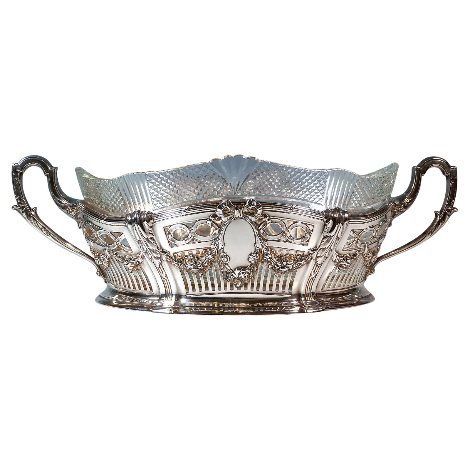 Art Nouveau Silver Jardinière With Cut Glass Liner, By Bruckmann & Sons, Germany