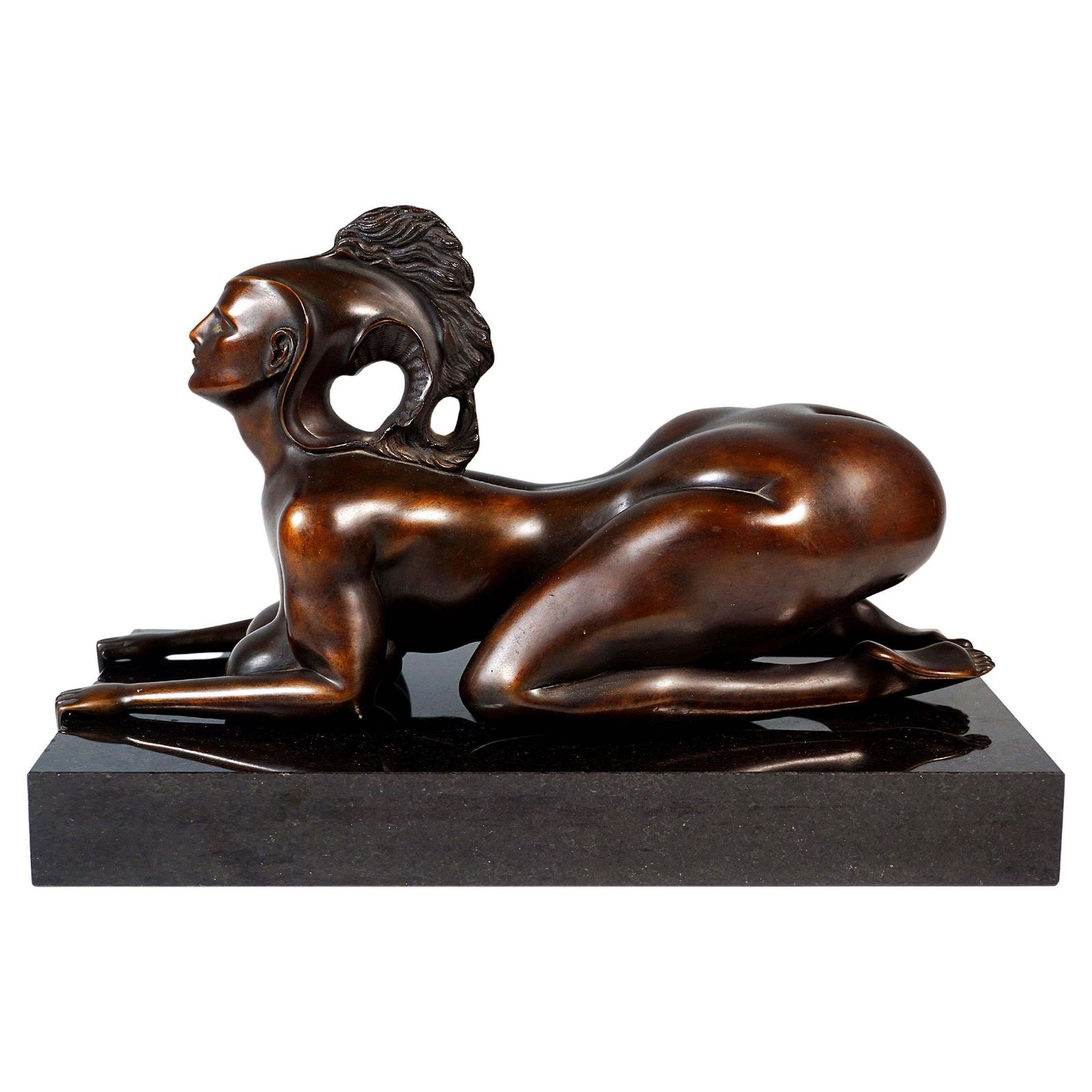 Erotic Bronze Figure, Sphinx On Granite Base, By Ernst Fuchs, Venturi Arte, 1977