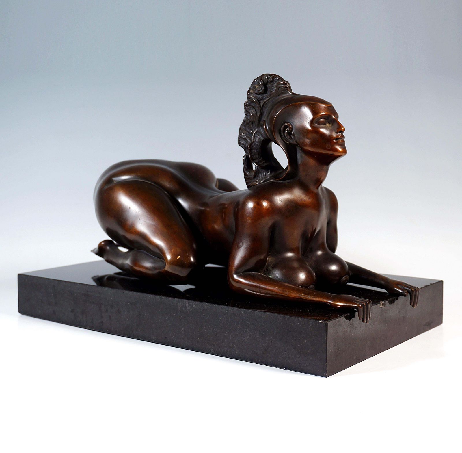 Erotic Bronze Figure, Sphinx On Granite Base, By Ernst Fuchs, Venturi Arte, 1977 photo for sale