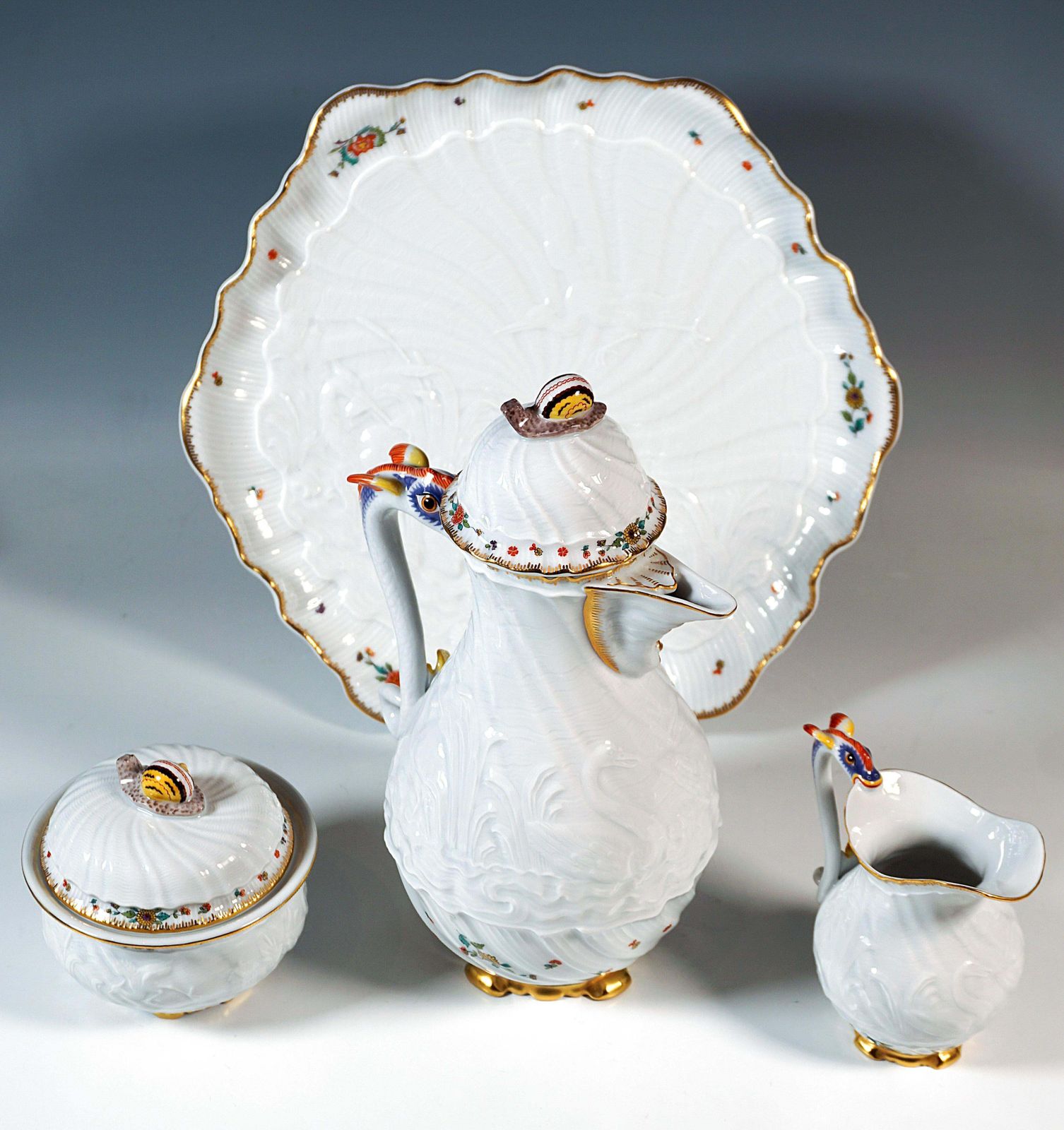 Meissen Swan Service Coffee Set For 6 Persons, With Indian Flowers, 20th Century photo 8285.0