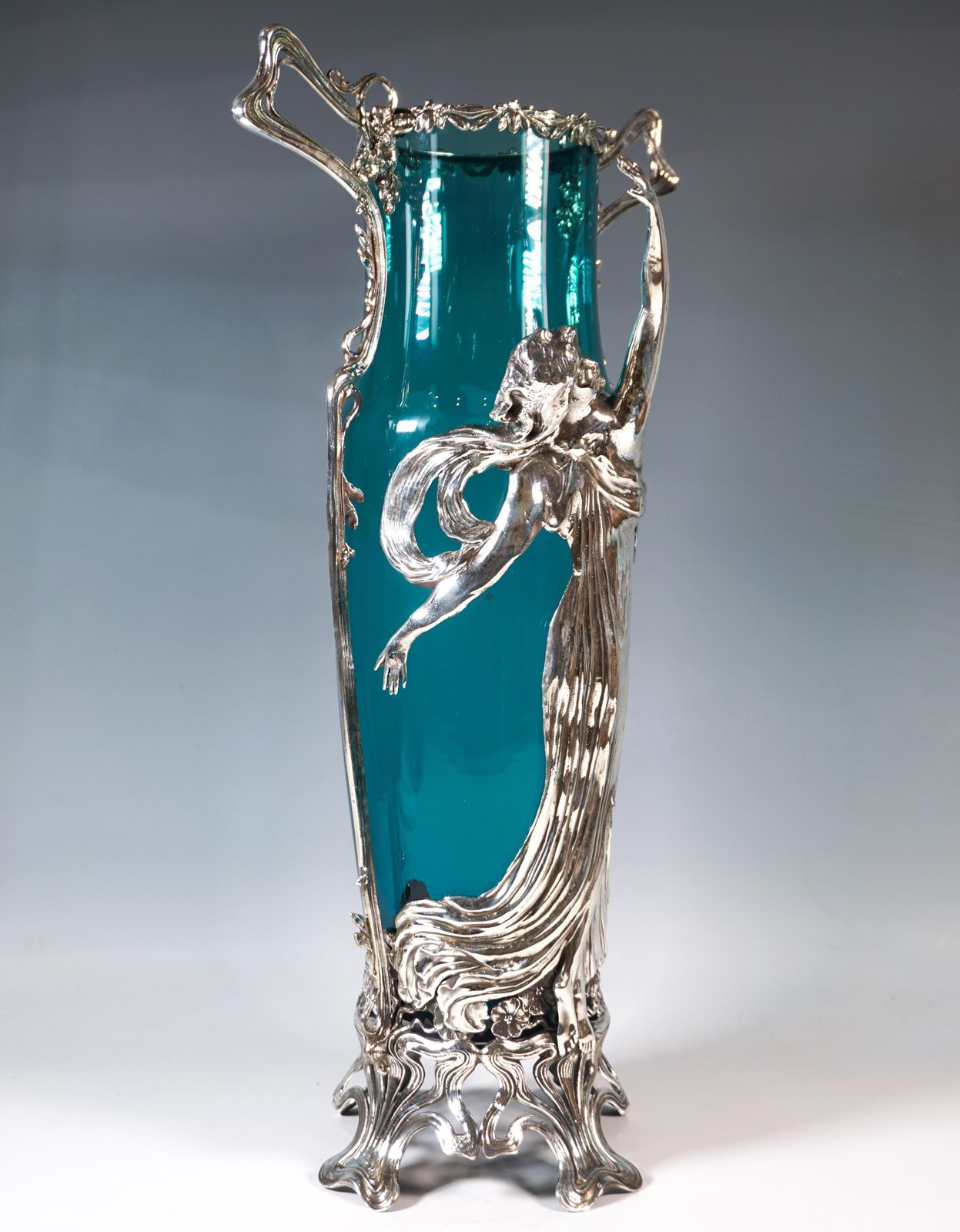 Large Art Nouveau Vase With Plasitc Figure & Original Glass, Wmf Germany Ca 1910 photo furniture