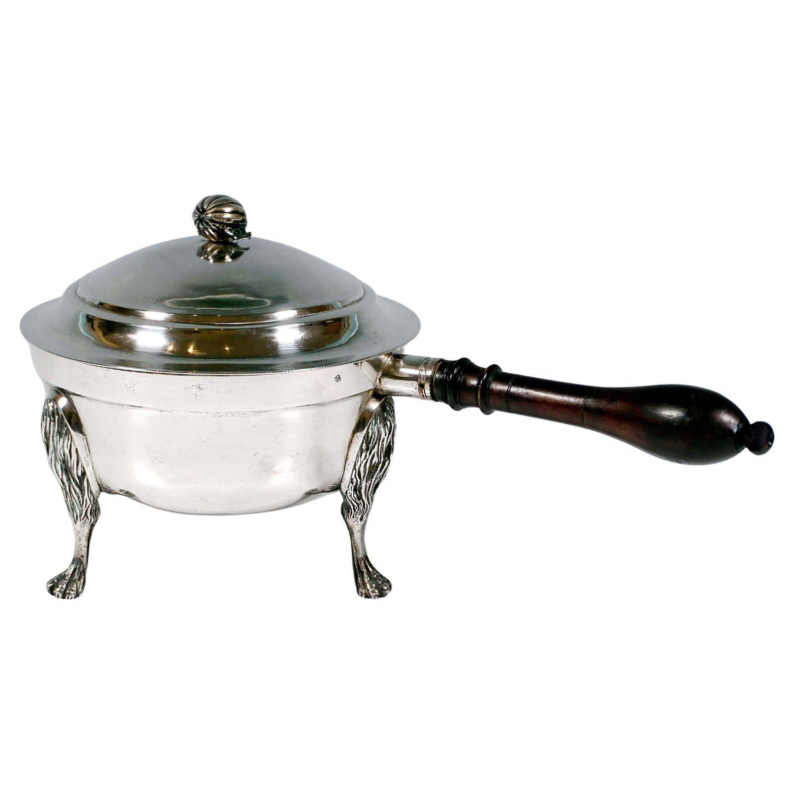 Antique Vienna Empire Silver Lidded Saucepan On Lion's Legs, Dated 1794