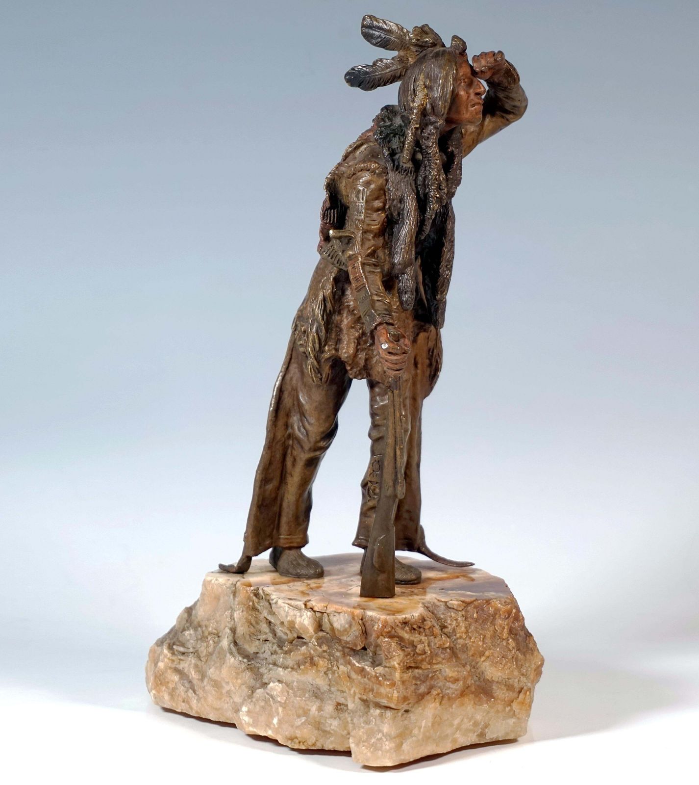 Native American Looking Into Distance, Viennese Bronze By Carl Kauba, Circa 1920 photo furniture