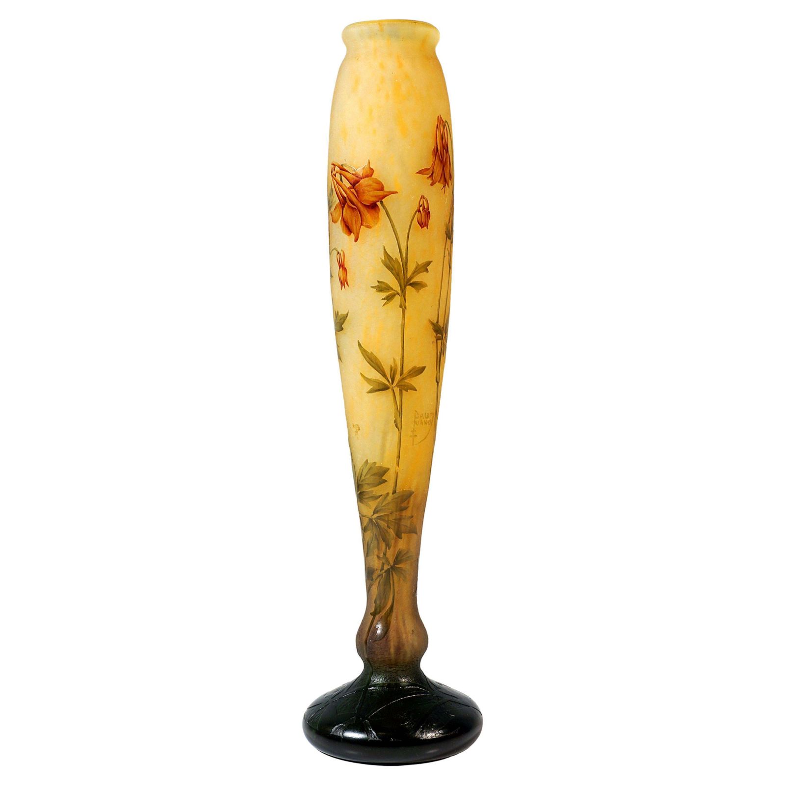 Large Art Nouveau Cameo Single Vase 'Ancolie', Daum Nancy, France, Ca 1910/1915