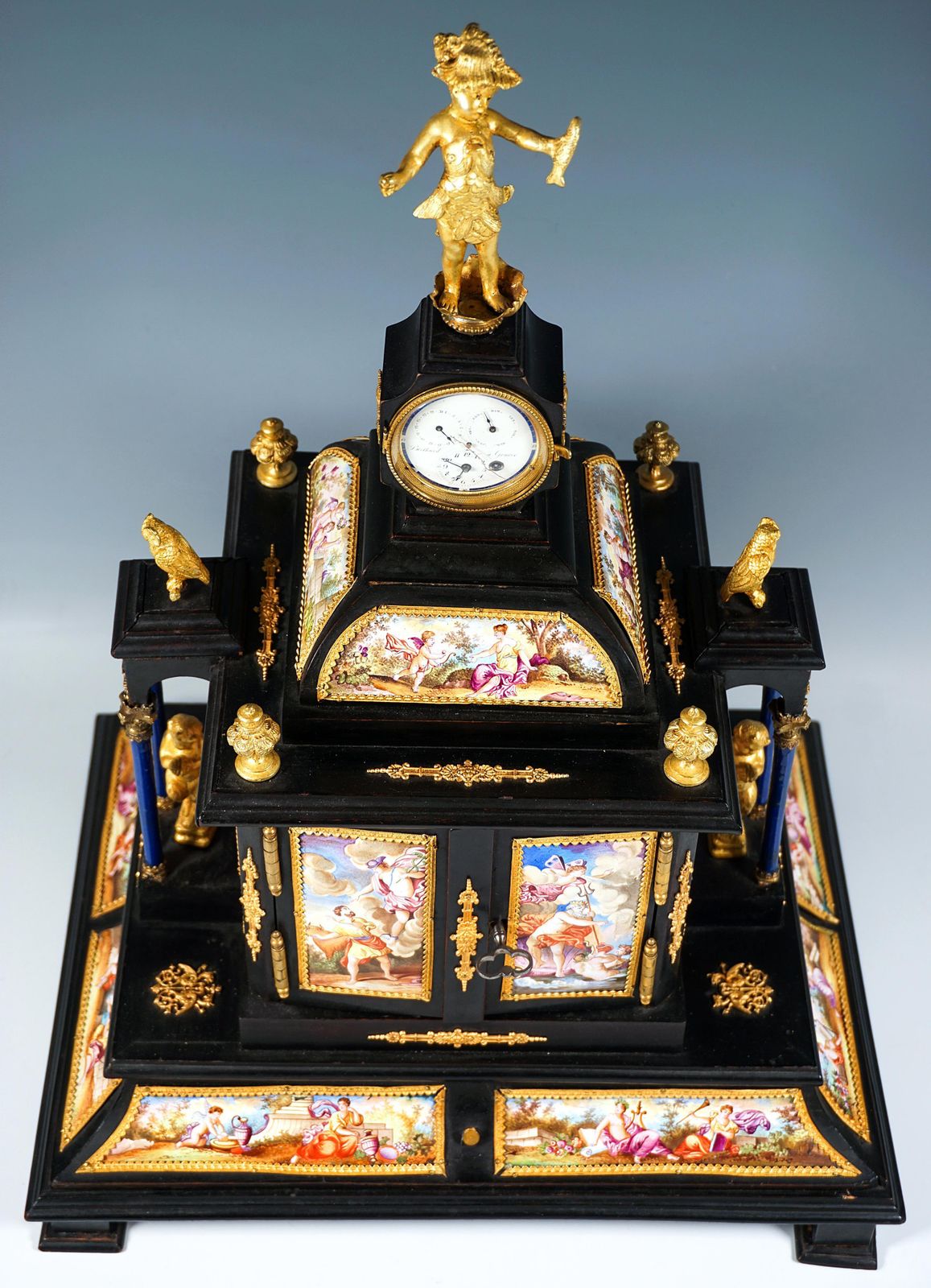 Home Decor Noble Viennese Jewel Case With Enamel Paintings, Bronze Figures & Clock, Ca 1870 photo
