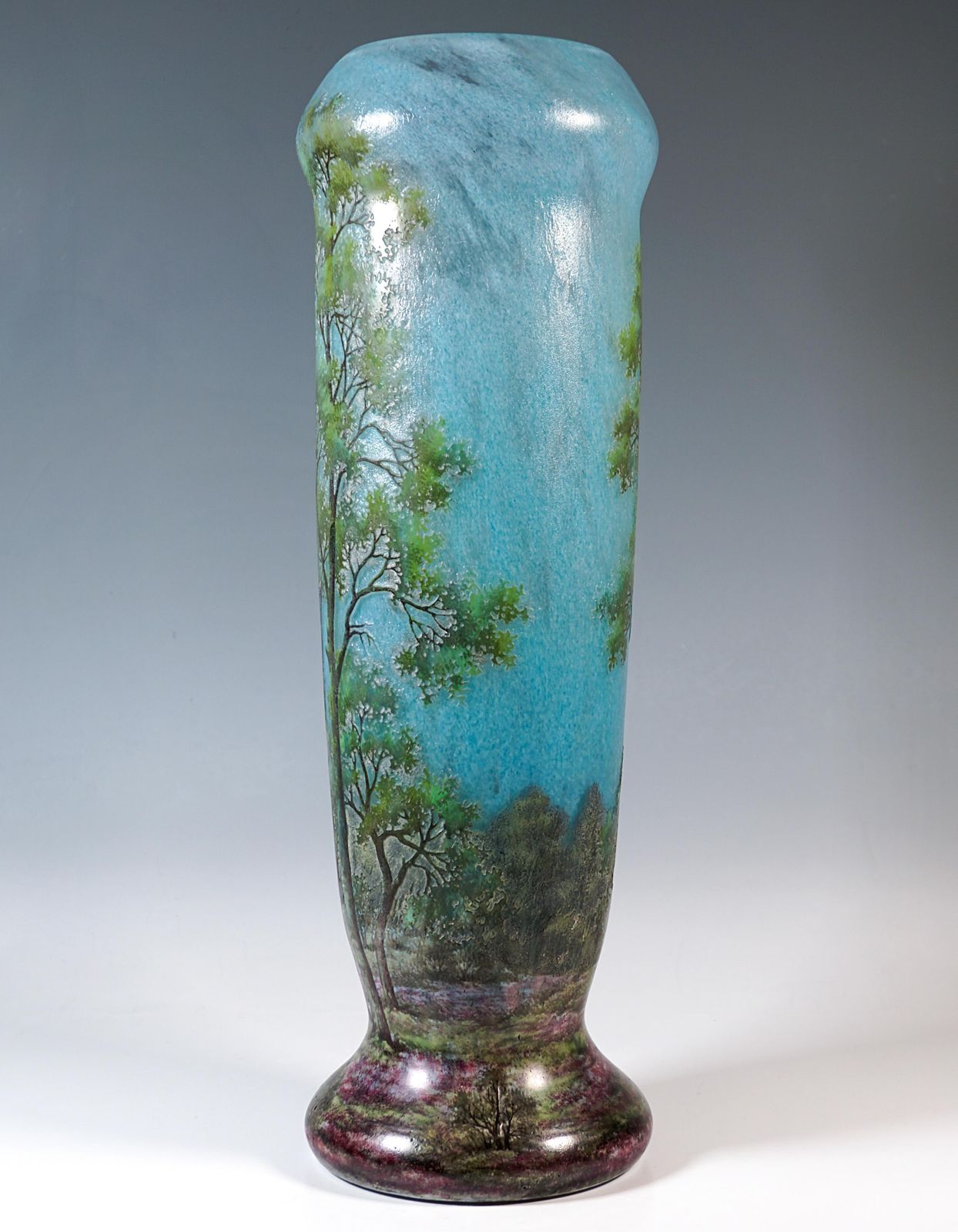 Large Art Nouveau Cameo Vase With Spring Landscape, Daum Nancy, France, Ca 1910 photo 12256.0