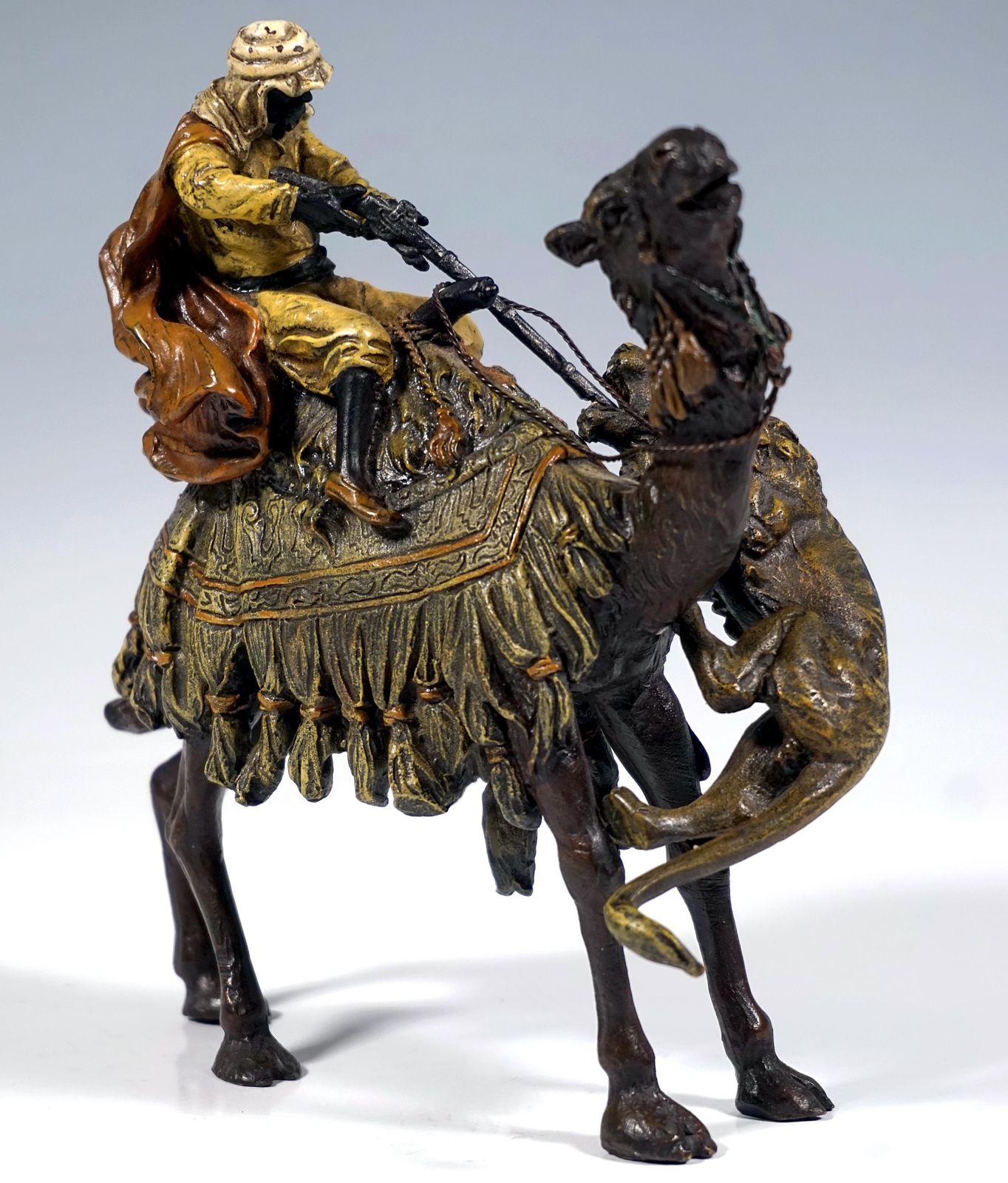 Arab On Camel Shooting A Lion, Viennese Bronze By Bergmann, Around 1900 photo for sale