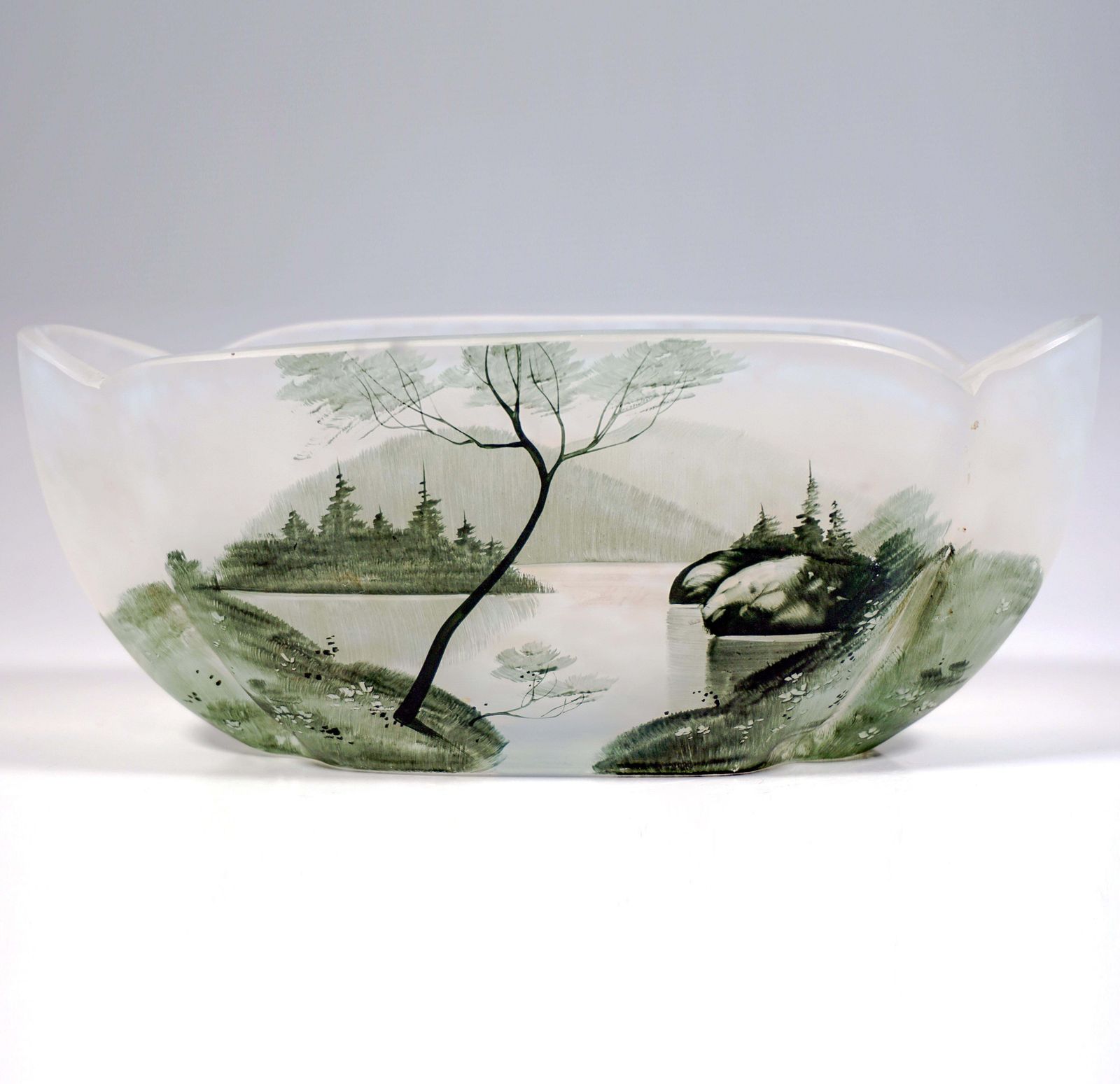 Art Nouveau Oval Glass Bowl With Painted Seescape, Daum Nancy, France, Ca 1900 photo furniture