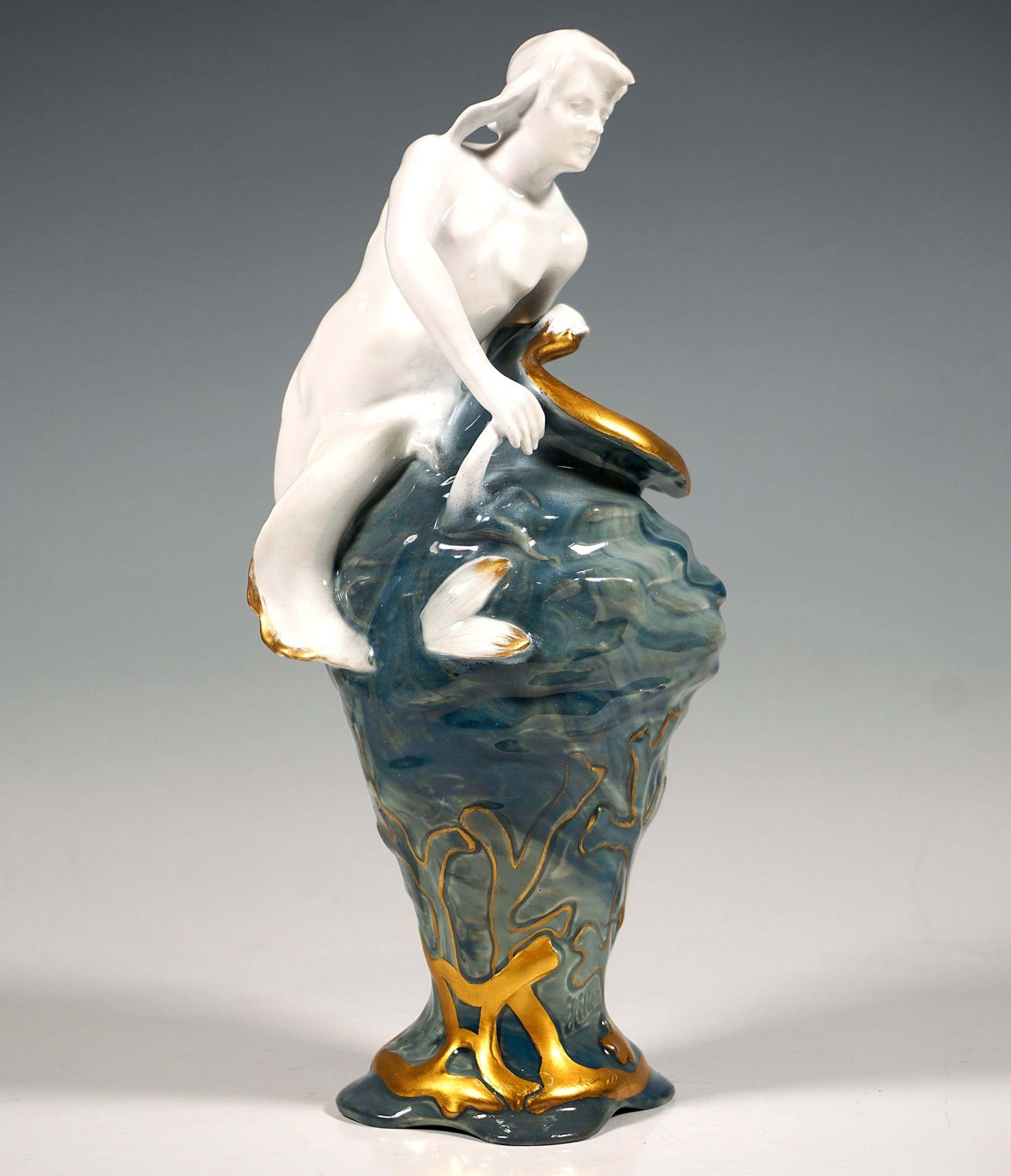 Art Nouveau Shell Vase With Nymph, Max Hiller For Rosenthal, Kronach, 1898 1900 photo furniture