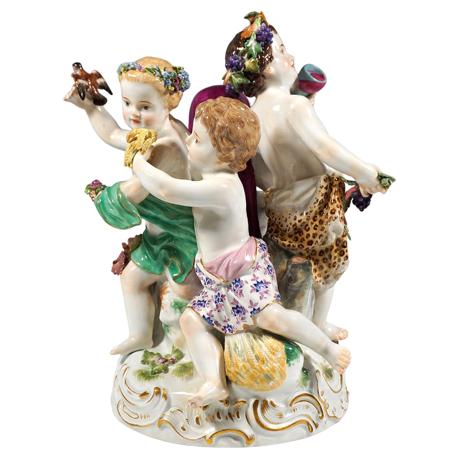 Large Meissen Cupid Group 'Allegory   The Four Seasons', By Leuteritz, Ca. 1880