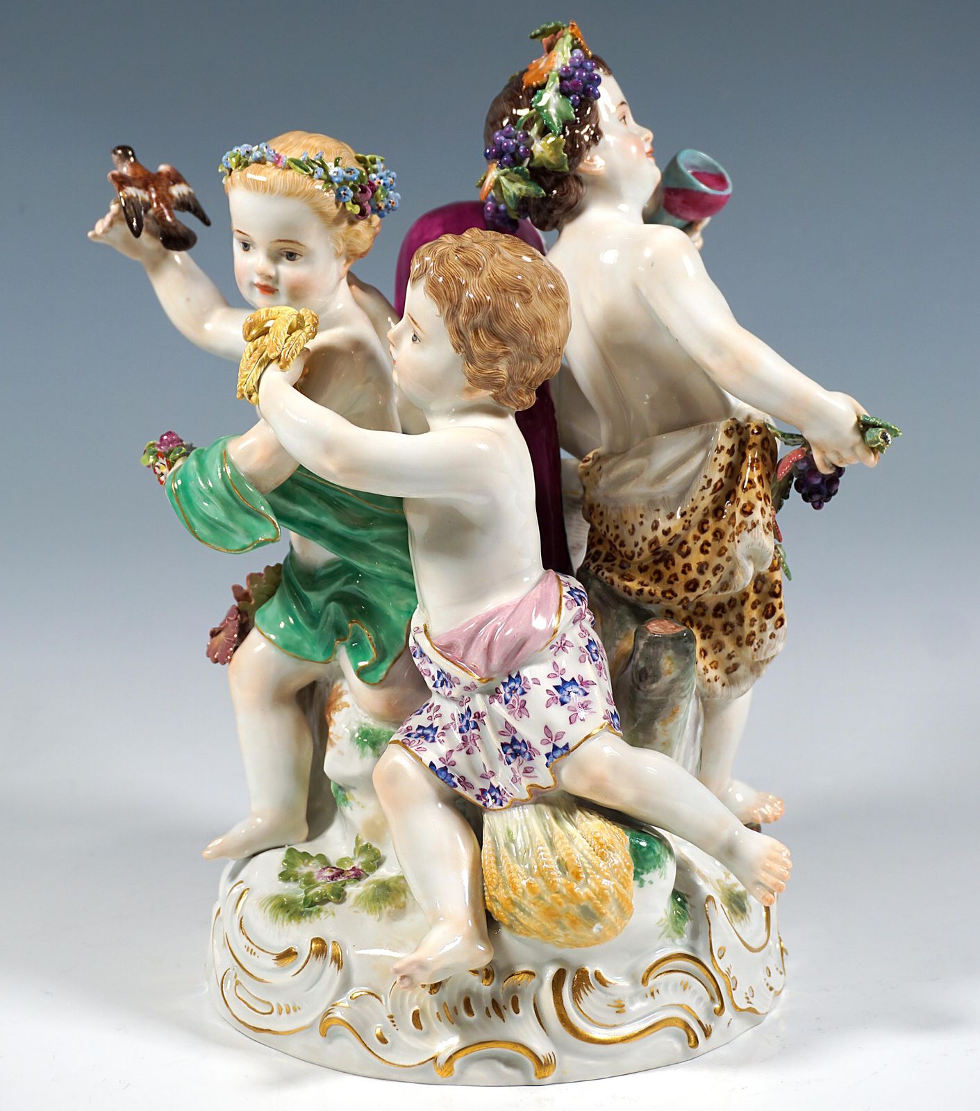 Large Meissen Cupid Group 'Allegory   The Four Seasons', By Leuteritz, Ca. 1880 photo vinterior