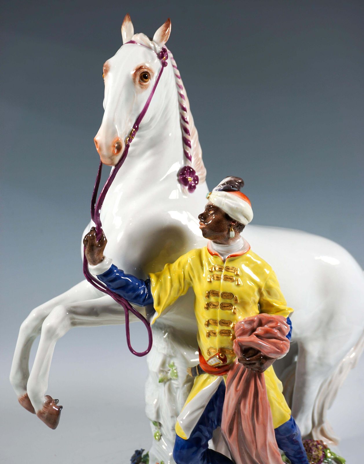 Large Meissen Porcelain Group, Young Man With A White Horse, By Kaendler, 20th photo buy