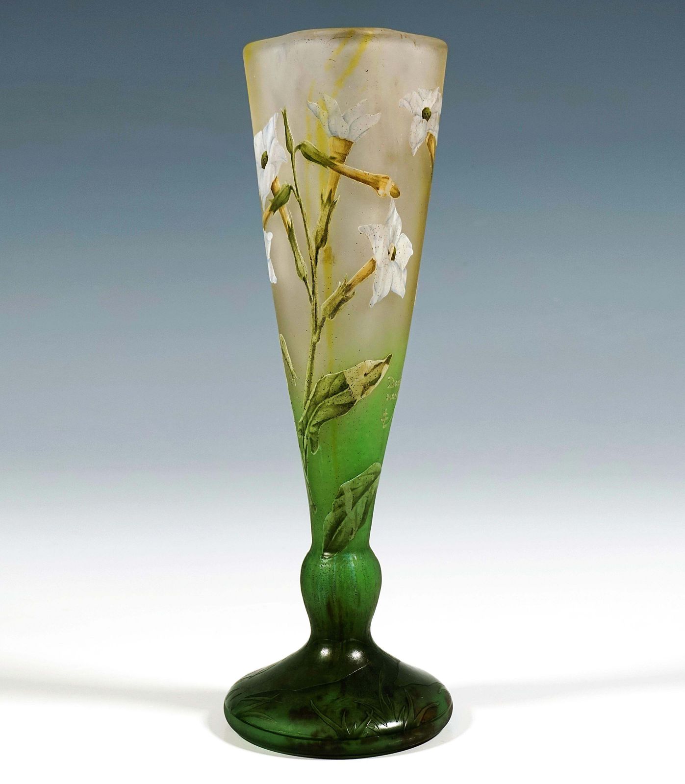 Art Nouveau Cameo Vase With Nicotiana Decor, Daum Nancy, France, Ca 1900 1905 photo for sale
