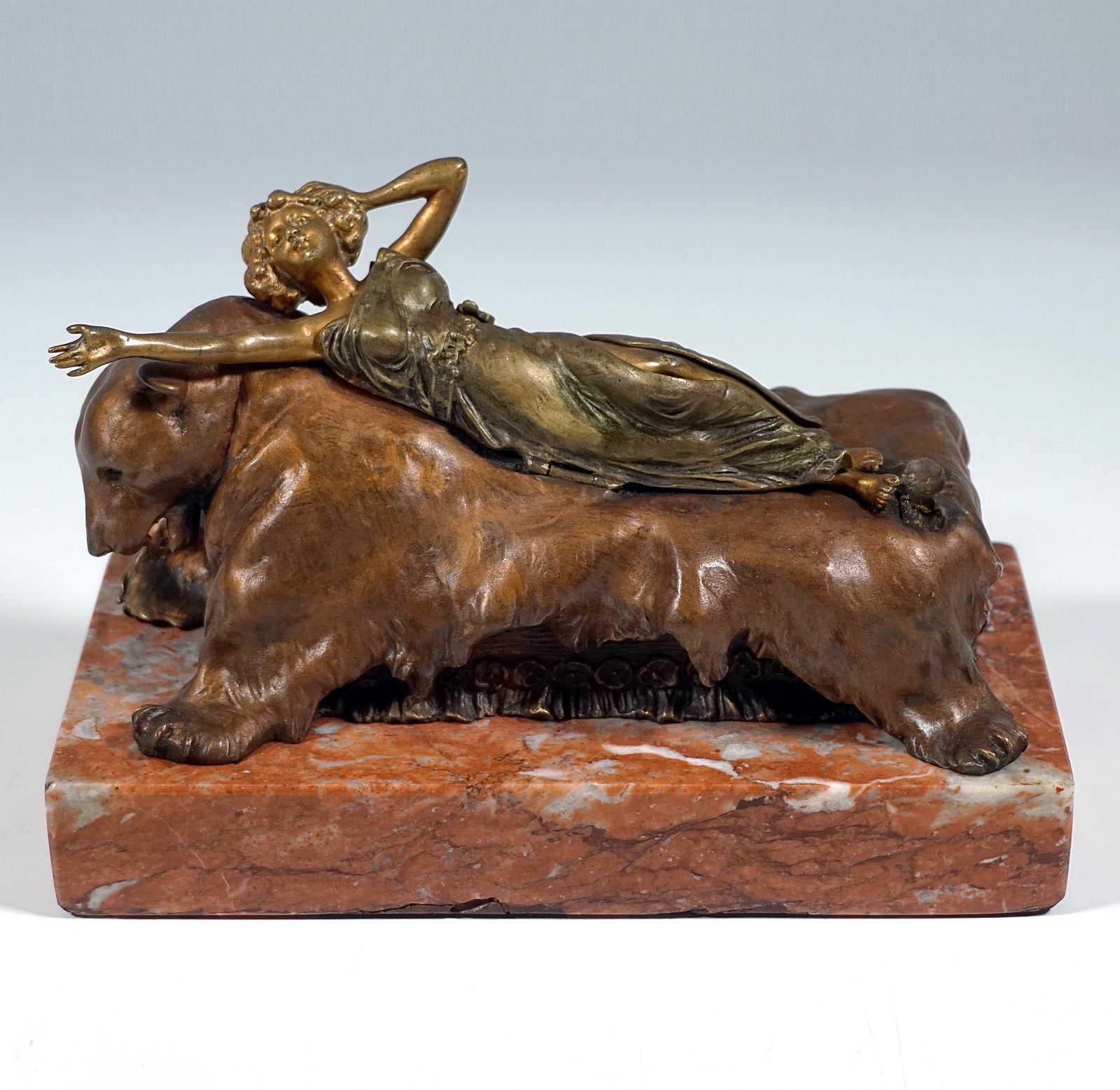 'Bare On Bear', Viennese Mechanical Bronze, Beauty On Bearskin, Carl Kauba, 1900 photo furniture