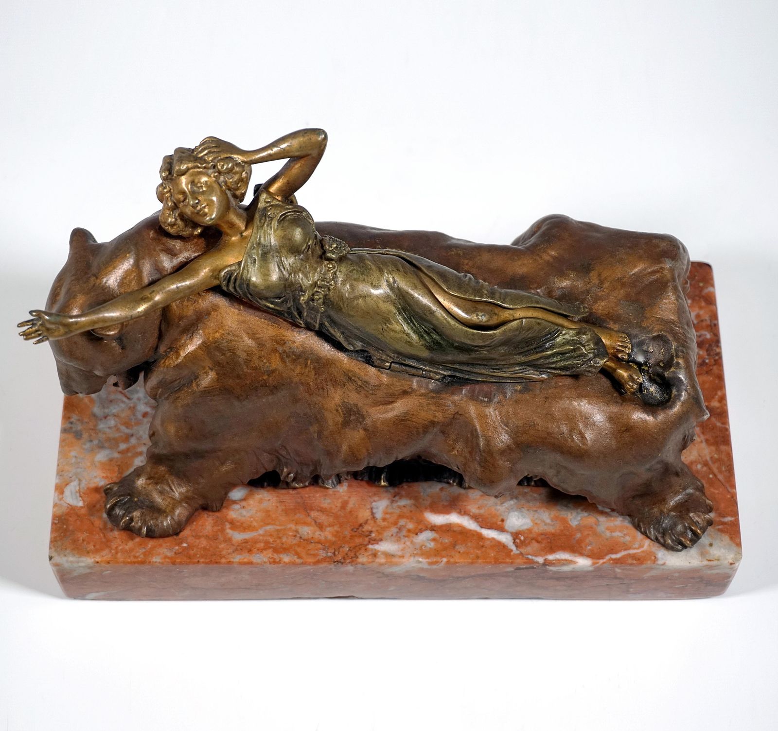 'Bare On Bear', Viennese Mechanical Bronze, Beauty On Bearskin, Carl Kauba, 1900 photo for sale