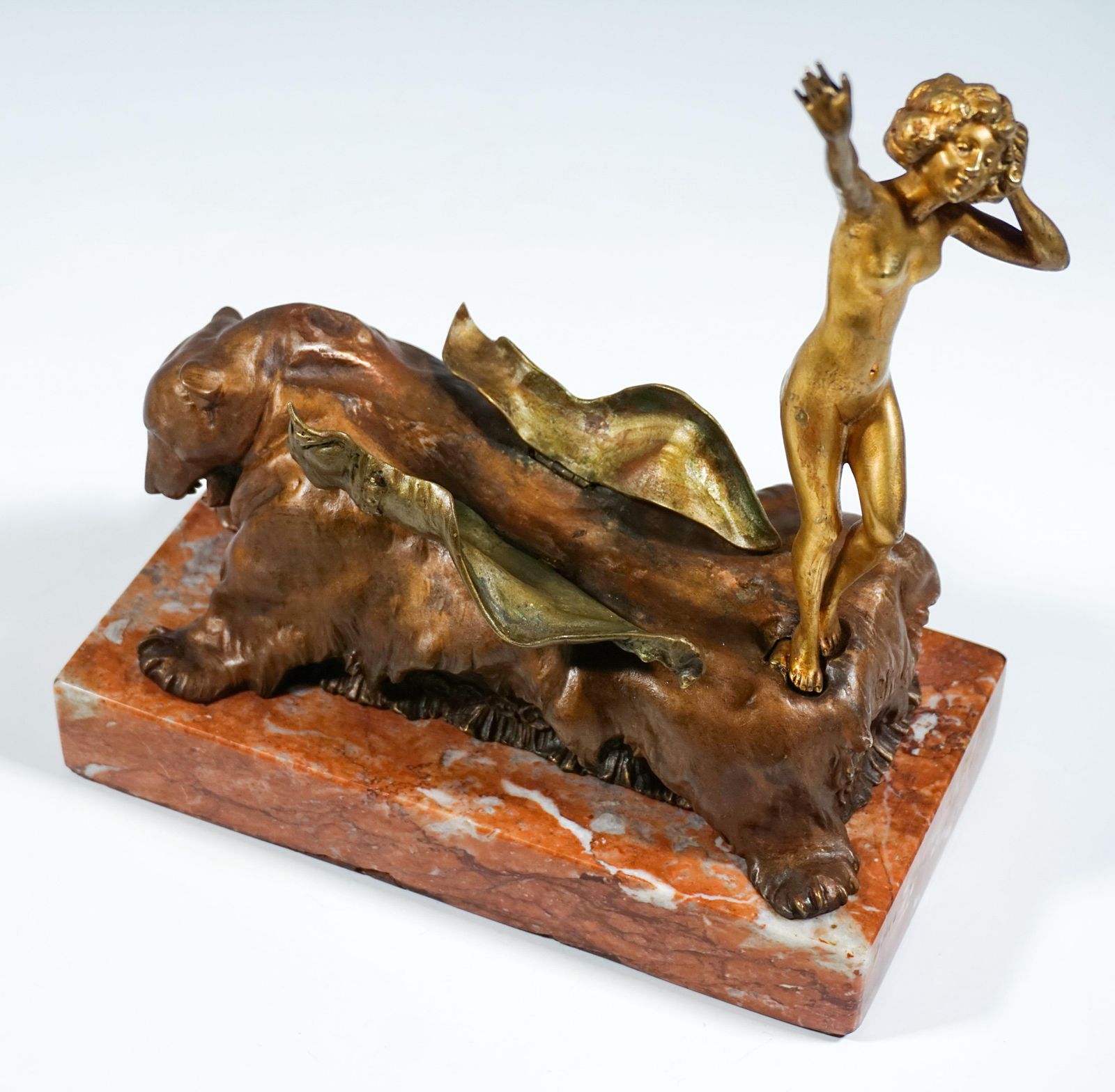 'Bare On Bear', Viennese Mechanical Bronze, Beauty On Bearskin, Carl Kauba, 1900 photo buy