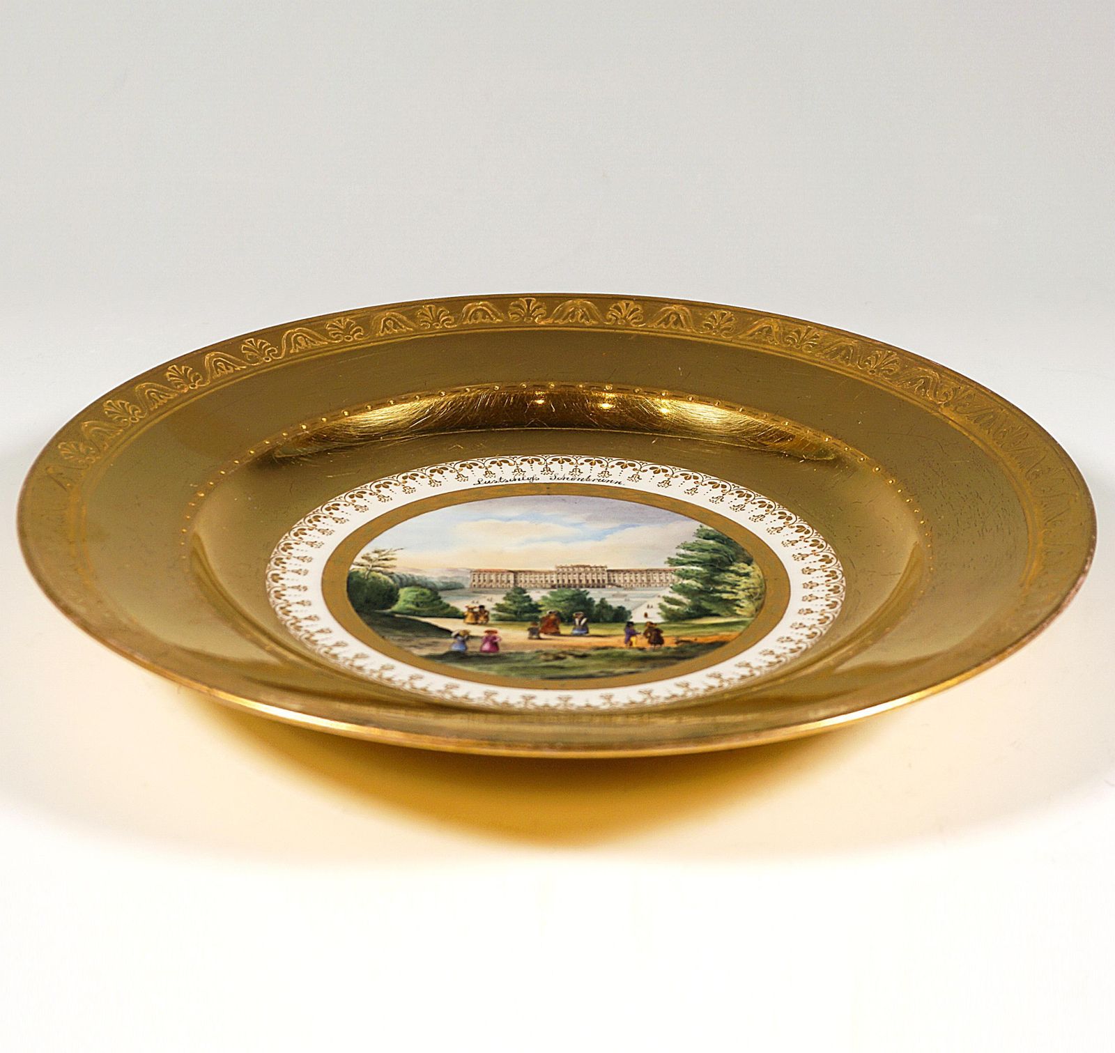 Viennese Imperial Porcelain Plate, 'Lustschloß Schönbrunn', Rich Gilding, 1813 photo Home Decor