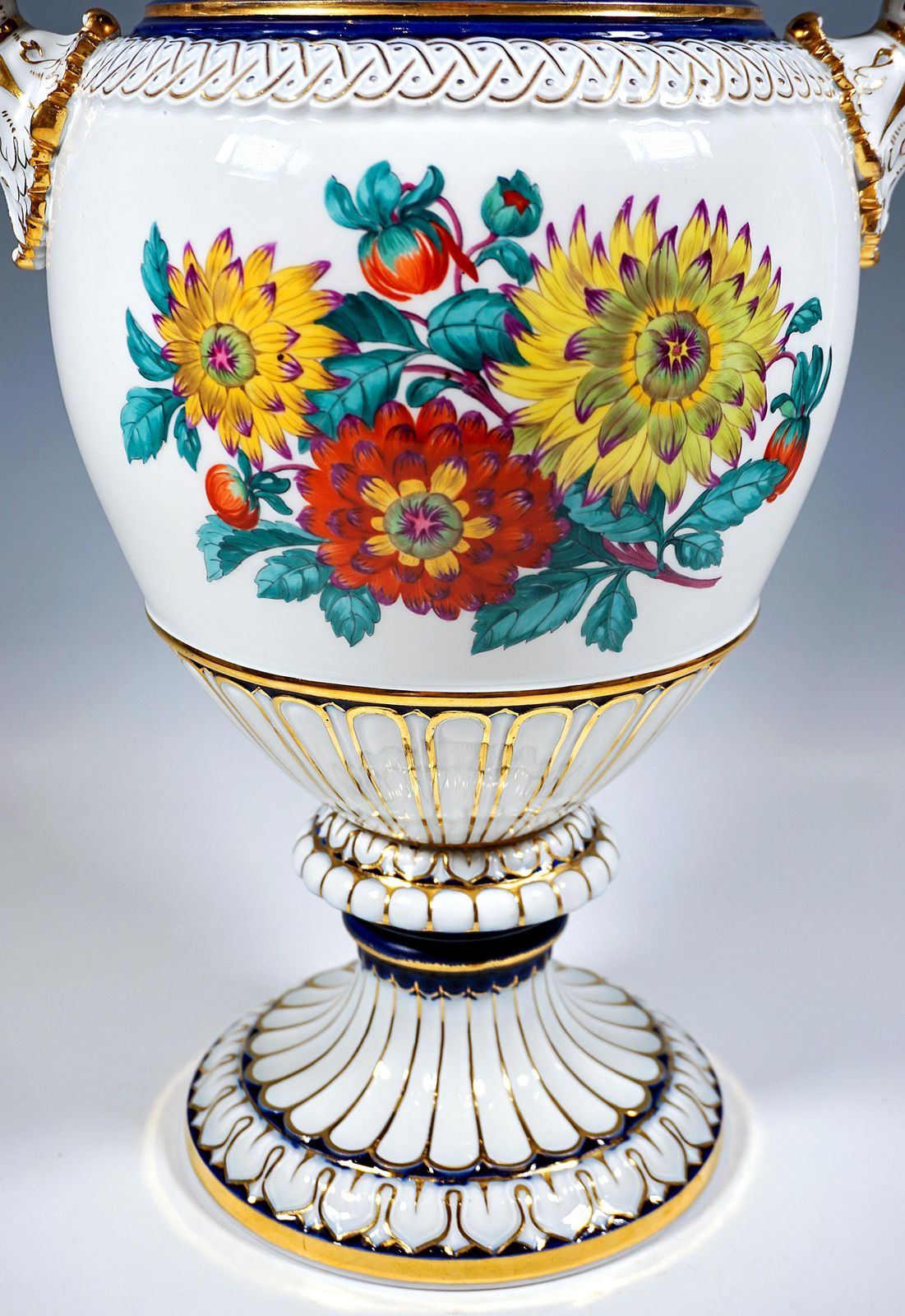 Meissen Snake Handle Vase With Flower Boquet Painting, By Leuteritz, Ca 1880 photo buy