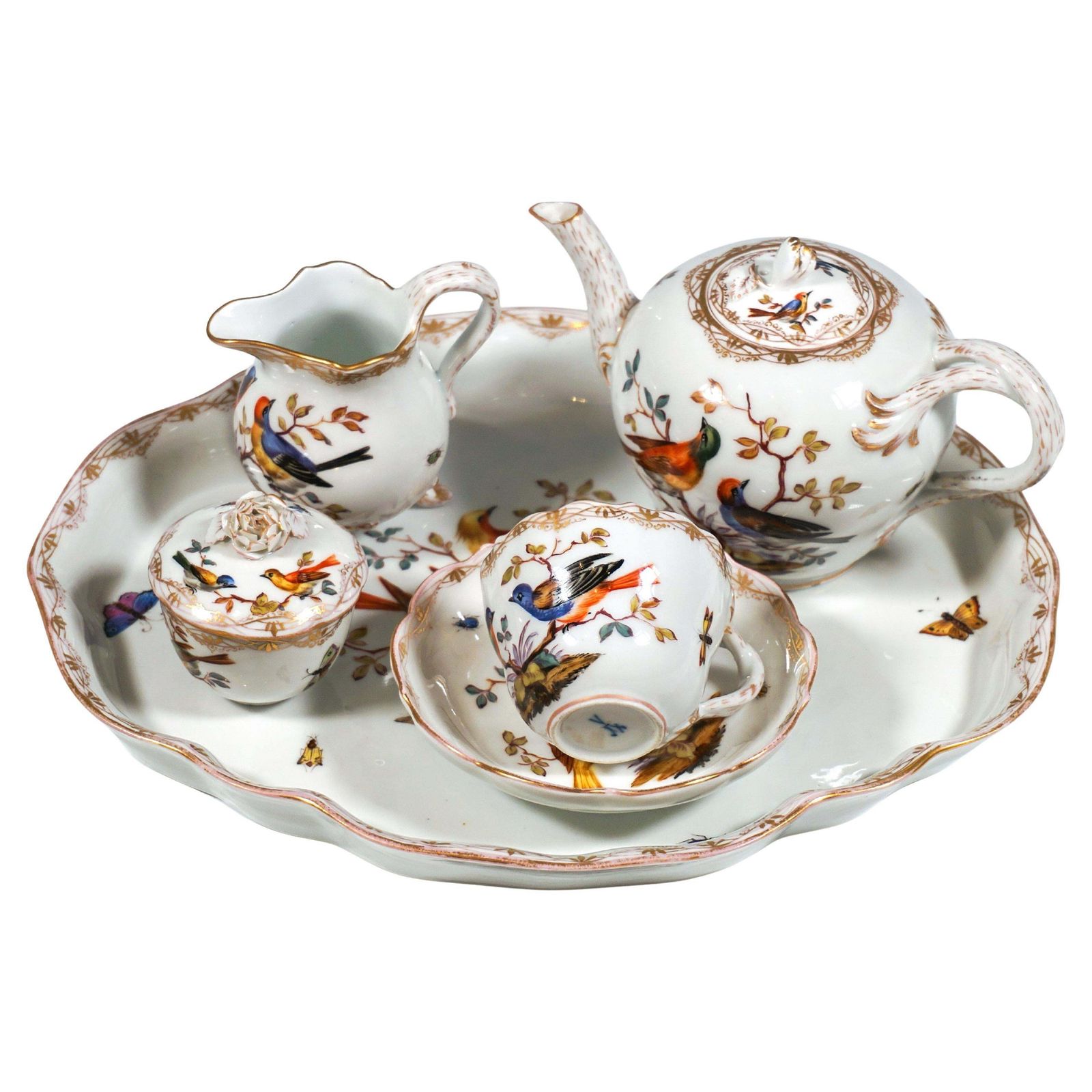 Meissen Tea Solitair, Bird & Insect Painting And Gold, Germany, Circa 1820